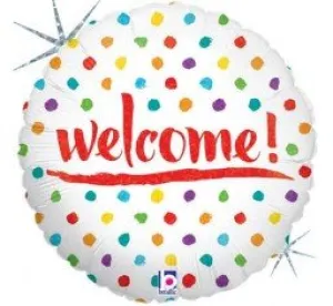 18" Welcome Rainbow Dots Foil Balloon