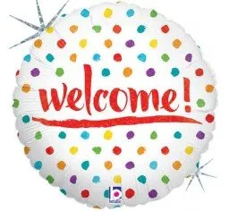 18" Welcome Rainbow Dots Foil Balloon