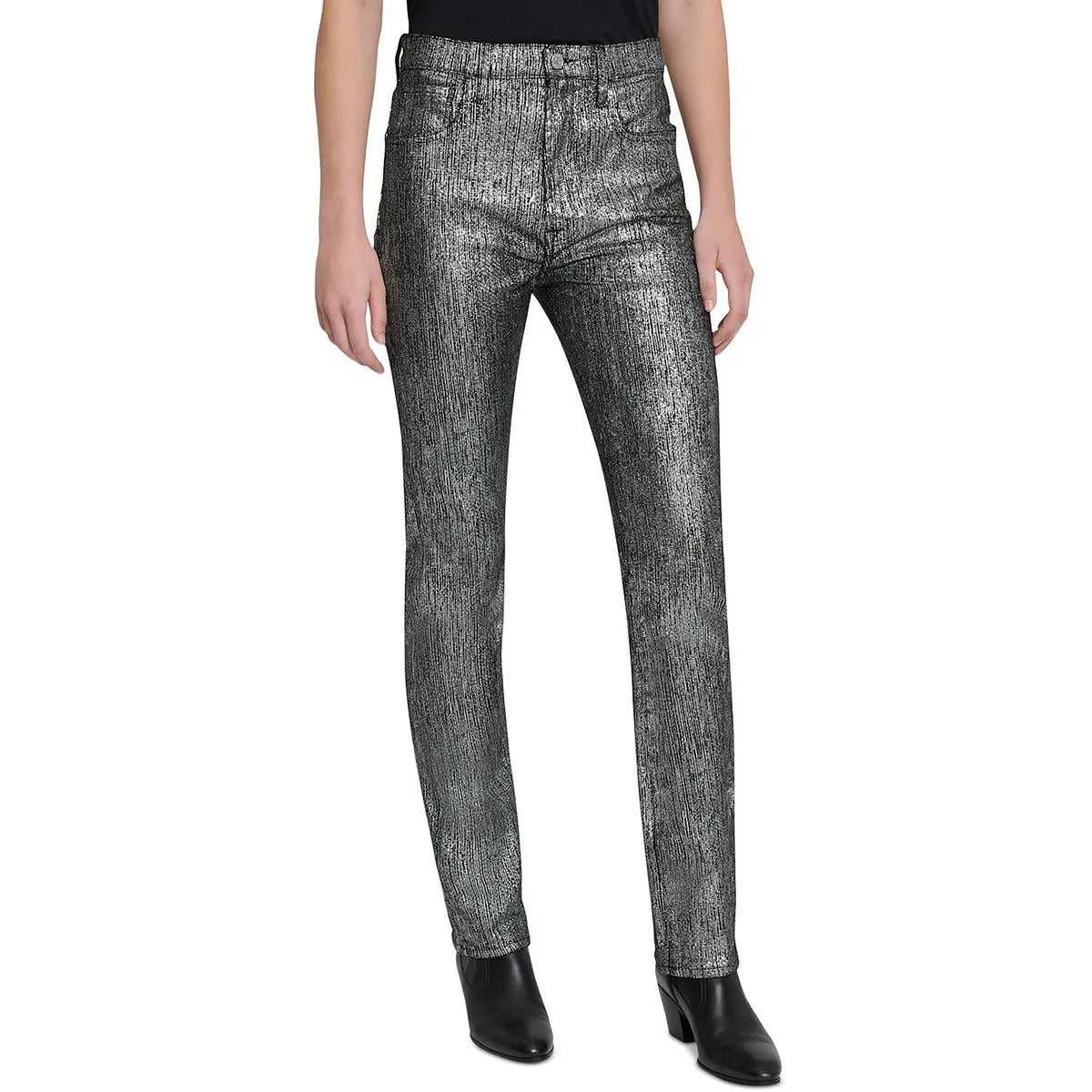 7 For All Mankind Womens East Metallic High Rise Slim Jeans