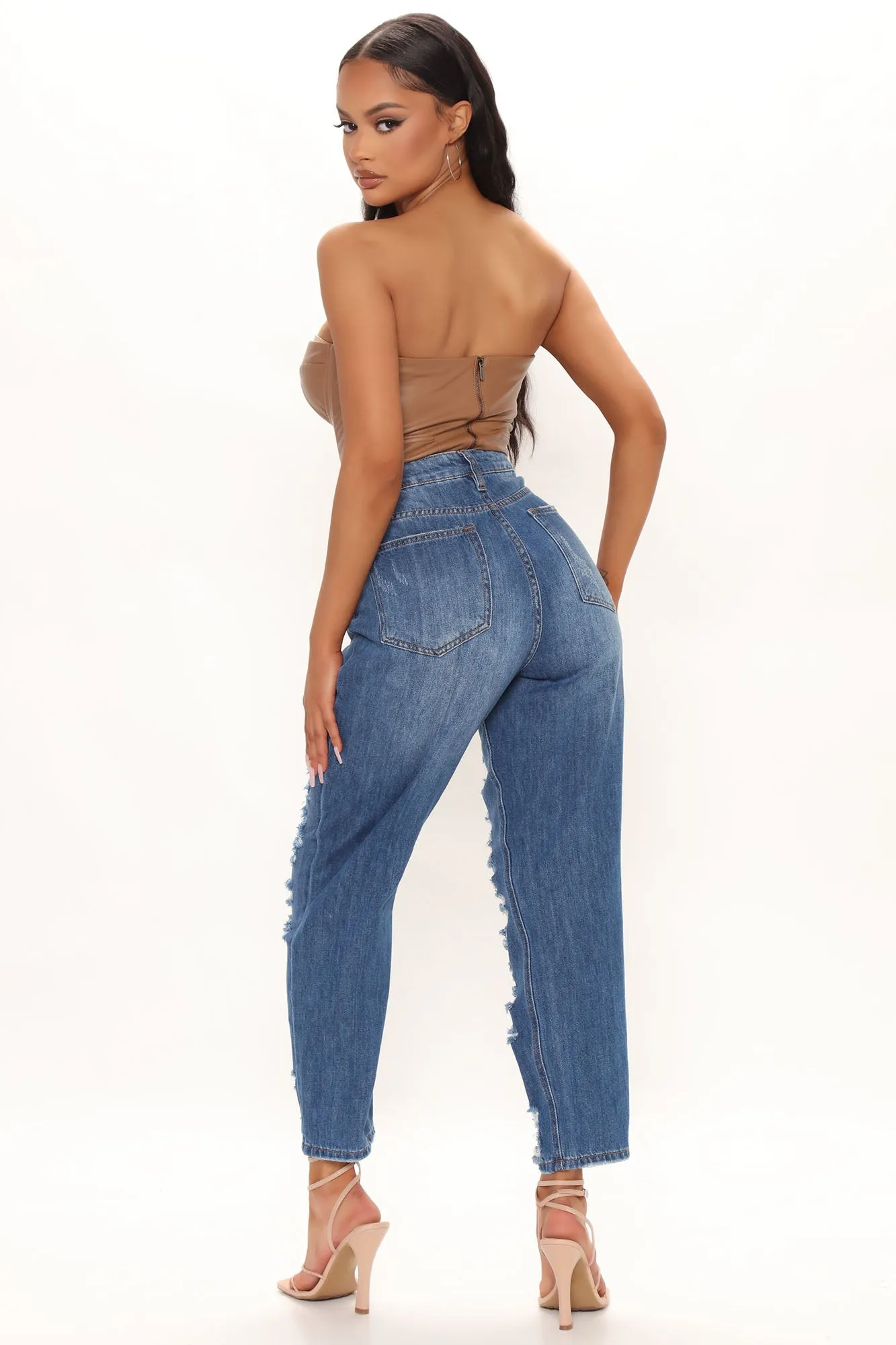 After Party High Waist Destroyed Mom Jeans - Dark Wash