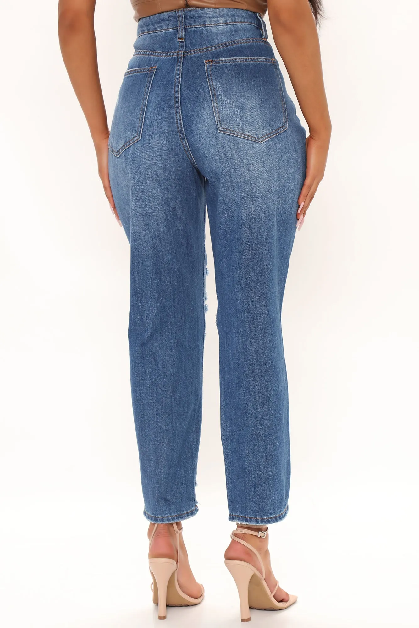 After Party High Waist Destroyed Mom Jeans - Dark Wash