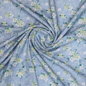 Beautiful White Jasmine Valley Flower Digital Printed Fabric - Rayon