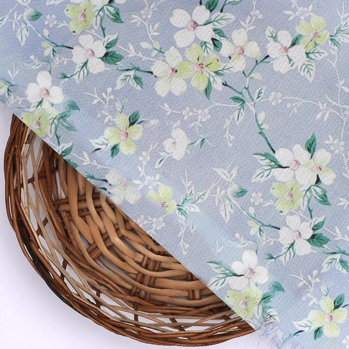 Beautiful White Jasmine Valley Flower Digital Printed Fabric - Rayon