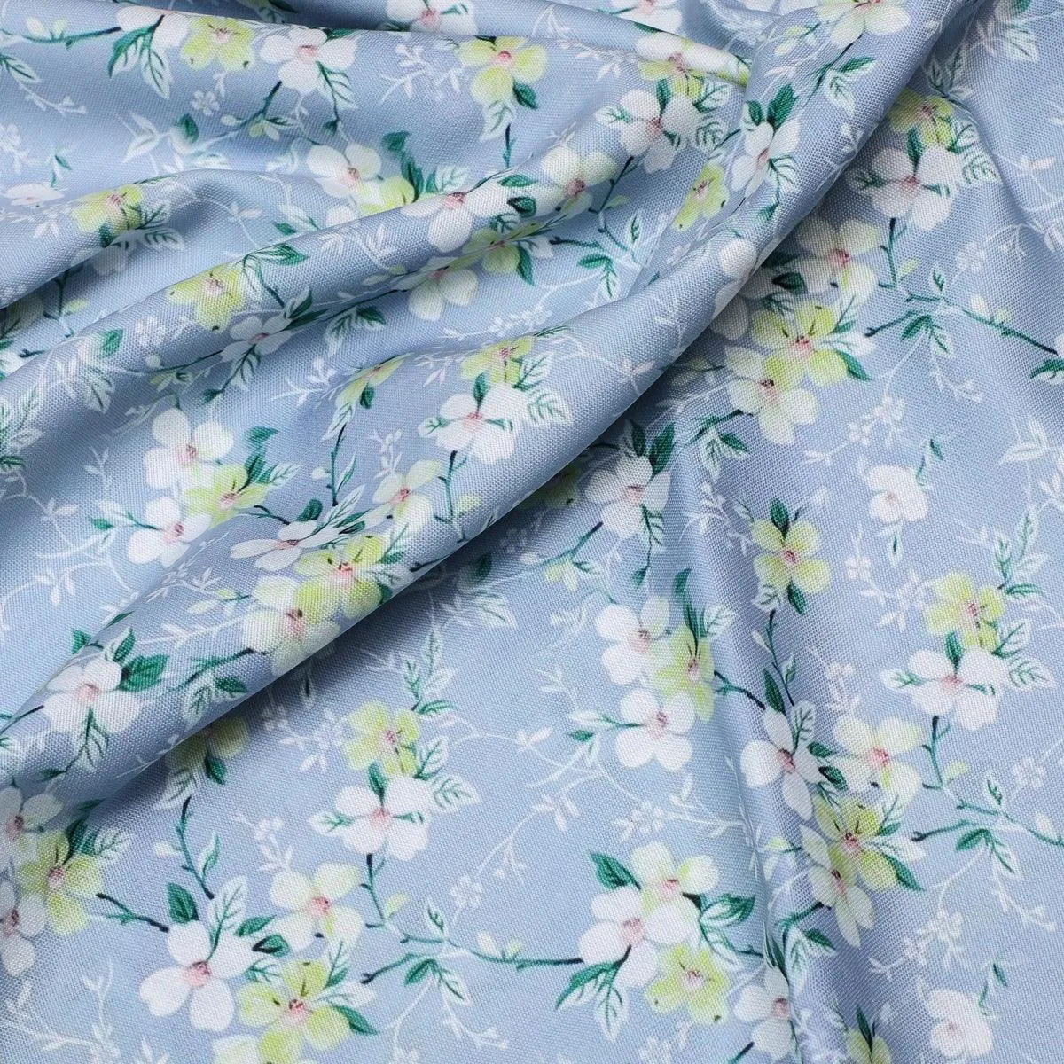 Beautiful White Jasmine Valley Flower Digital Printed Fabric - Rayon