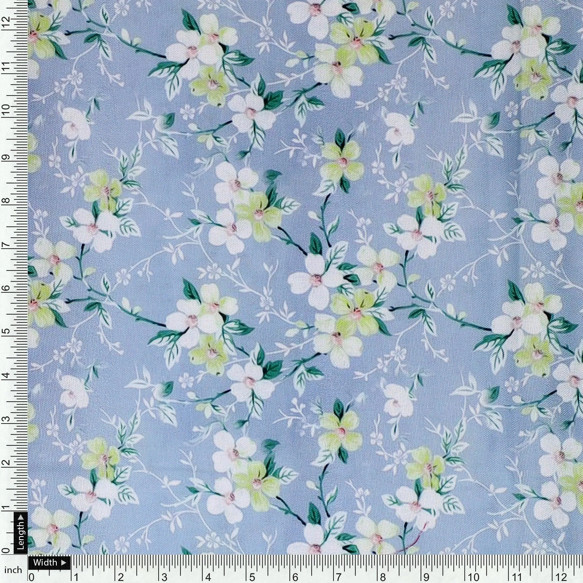 Beautiful White Jasmine Valley Flower Digital Printed Fabric - Rayon