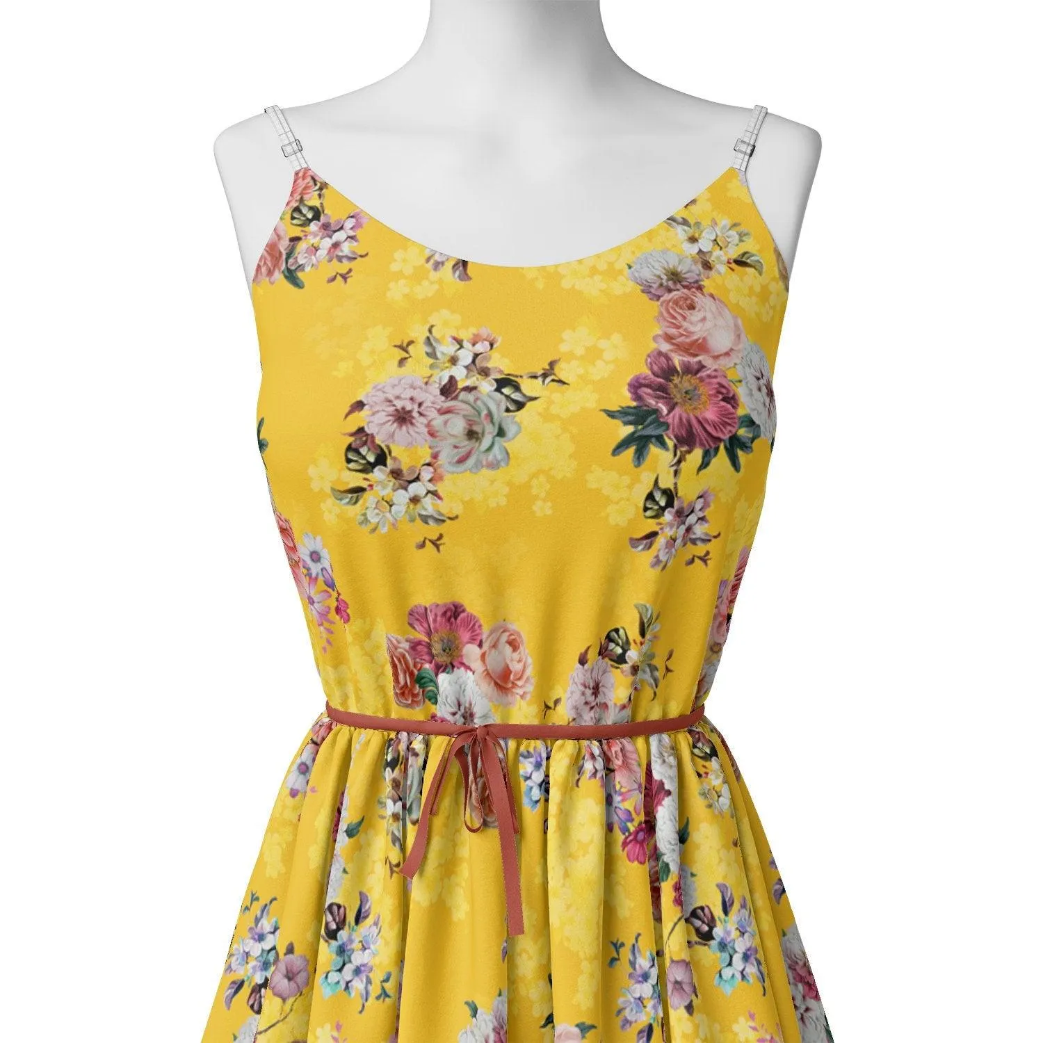 Beautiful Yellow Base Floral Bunch Digital Printed Fabric
