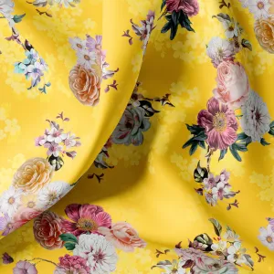 Beautiful Yellow Base Floral Bunch Digital Printed Fabric