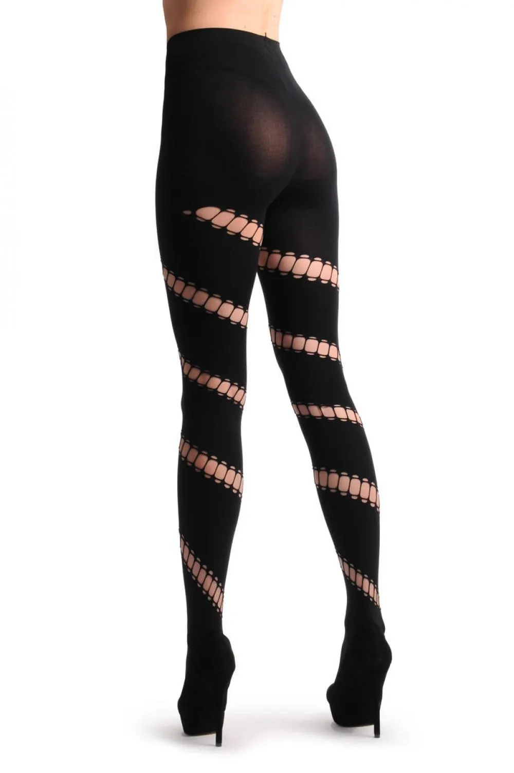 Black With Diagonal Oval Ripped Wrapping Stripe