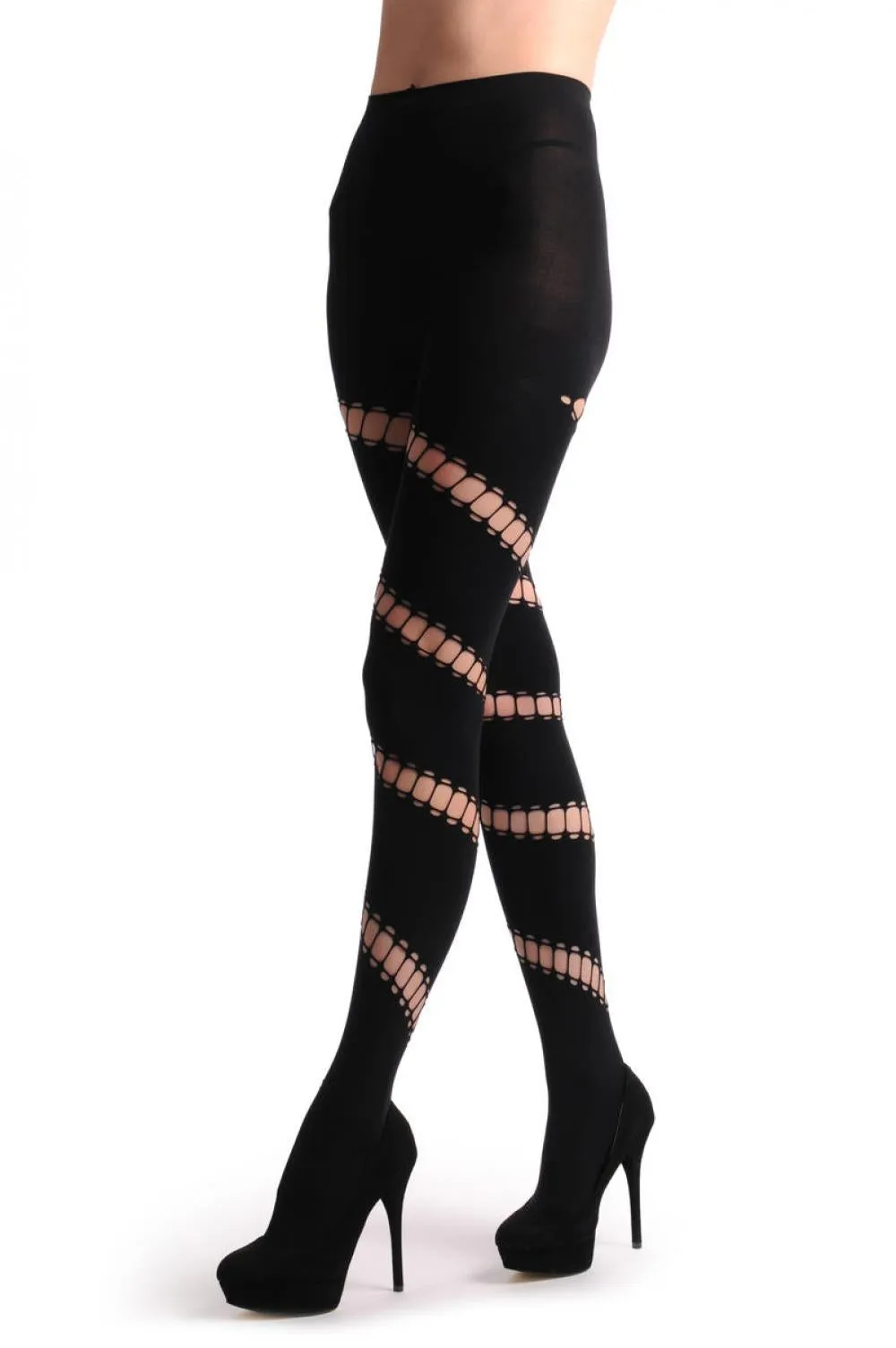 Black With Diagonal Oval Ripped Wrapping Stripe
