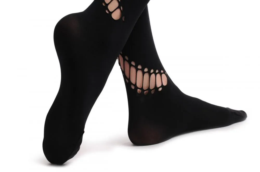 Black With Diagonal Oval Ripped Wrapping Stripe