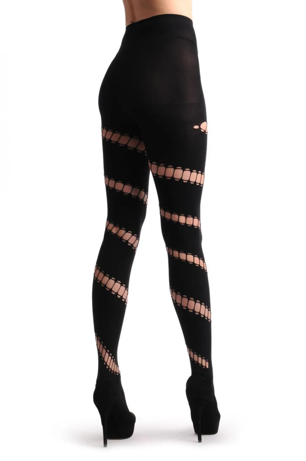 Black With Diagonal Oval Ripped Wrapping Stripe