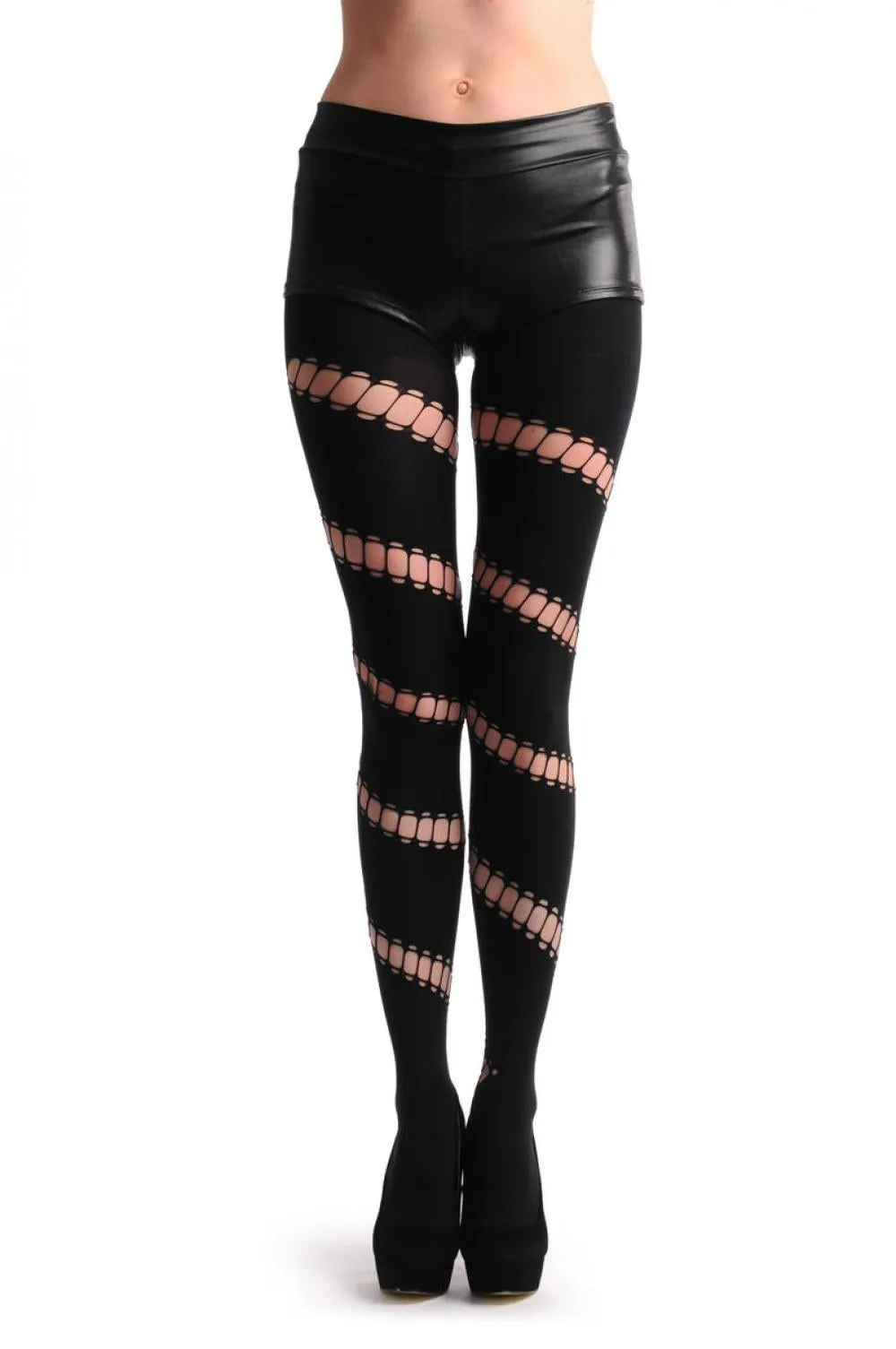 Black With Diagonal Oval Ripped Wrapping Stripe