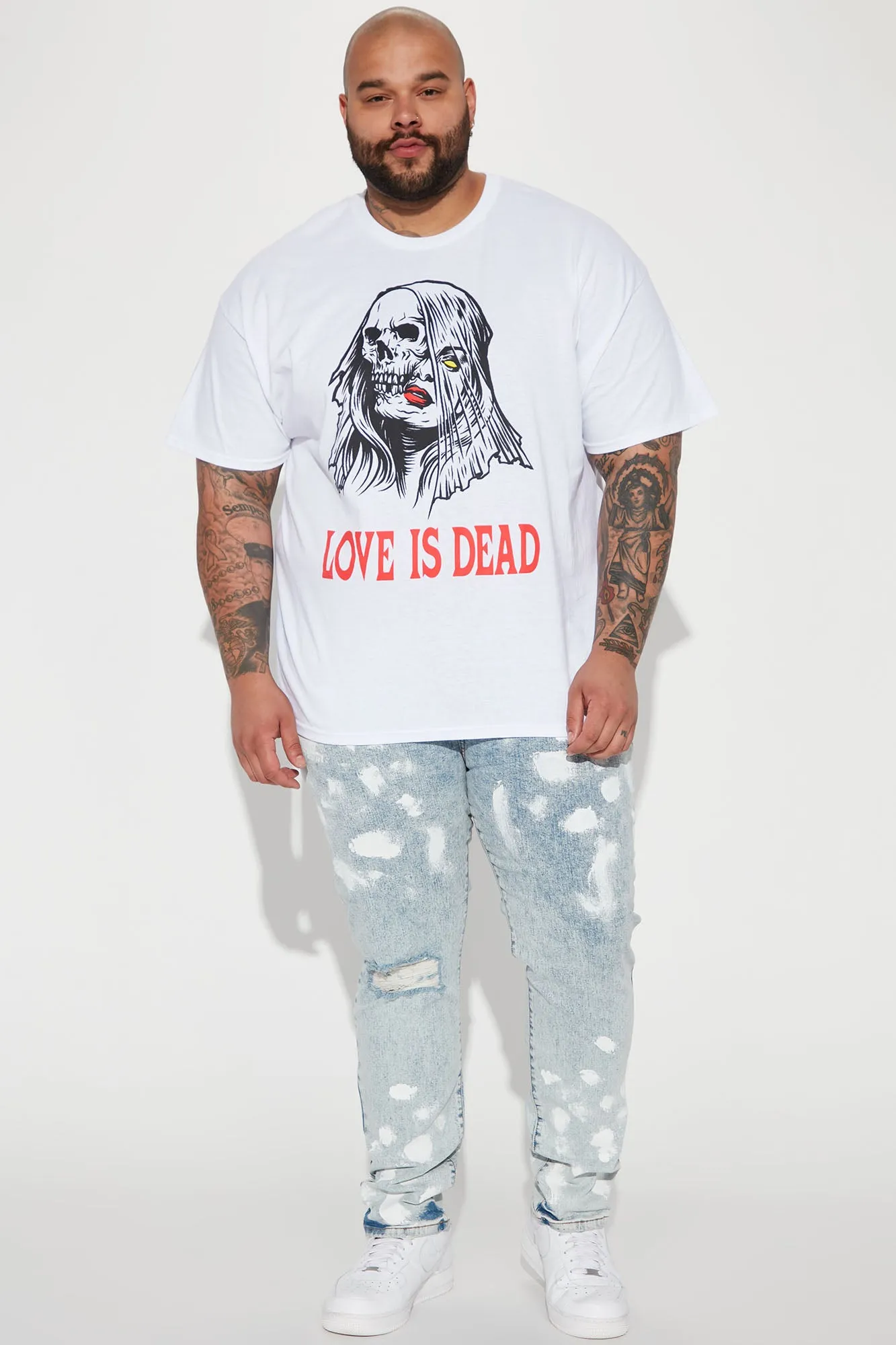 Bleached Distressed Slim Jeans - Light Wash