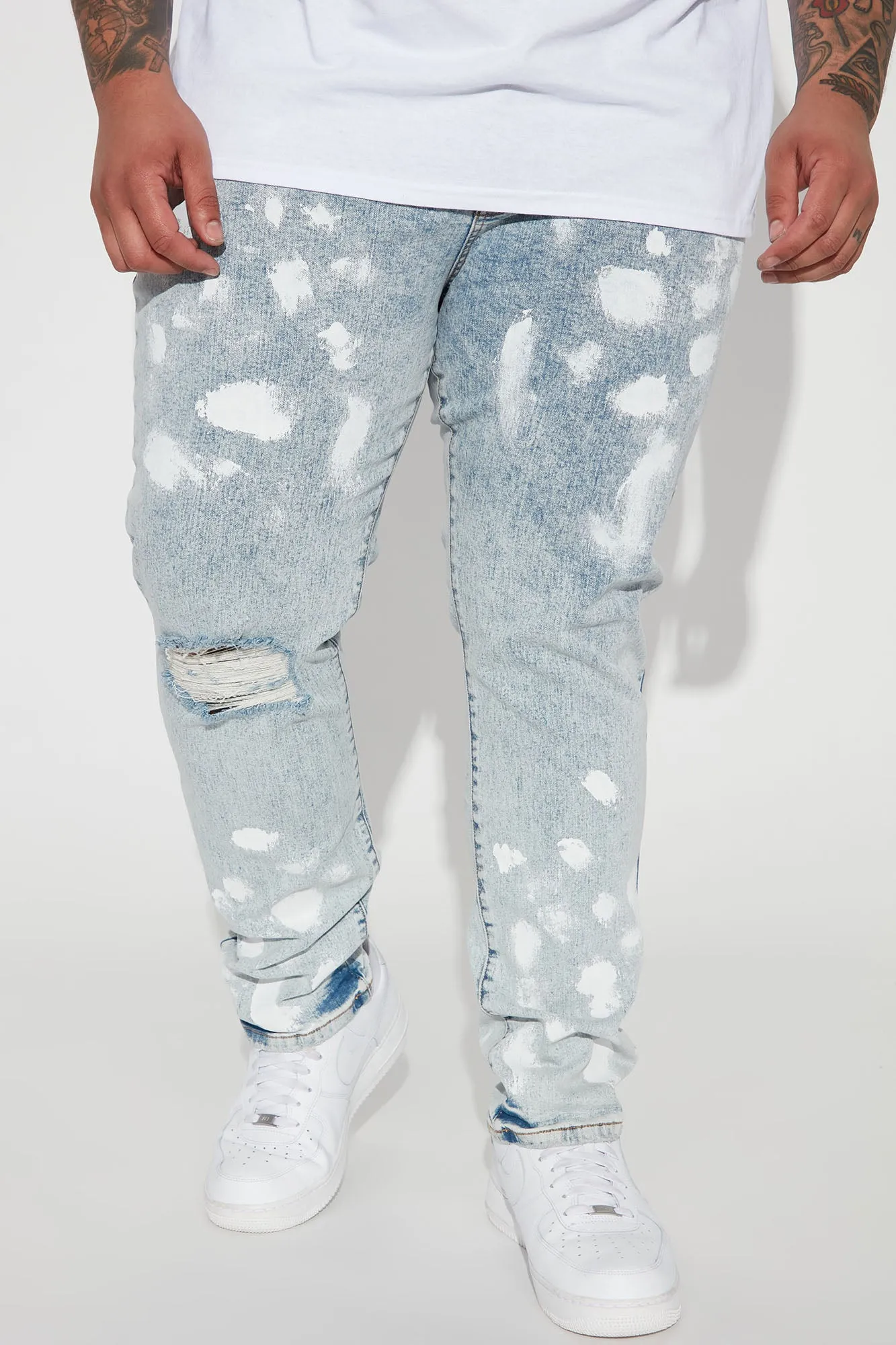 Bleached Distressed Slim Jeans - Light Wash