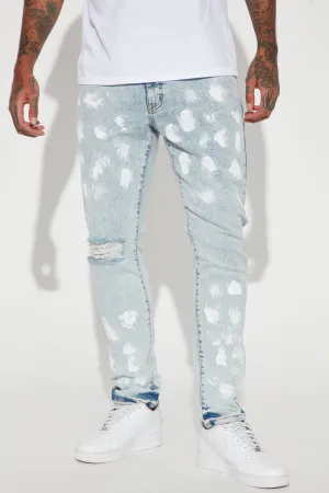 Bleached Distressed Slim Jeans - Light Wash