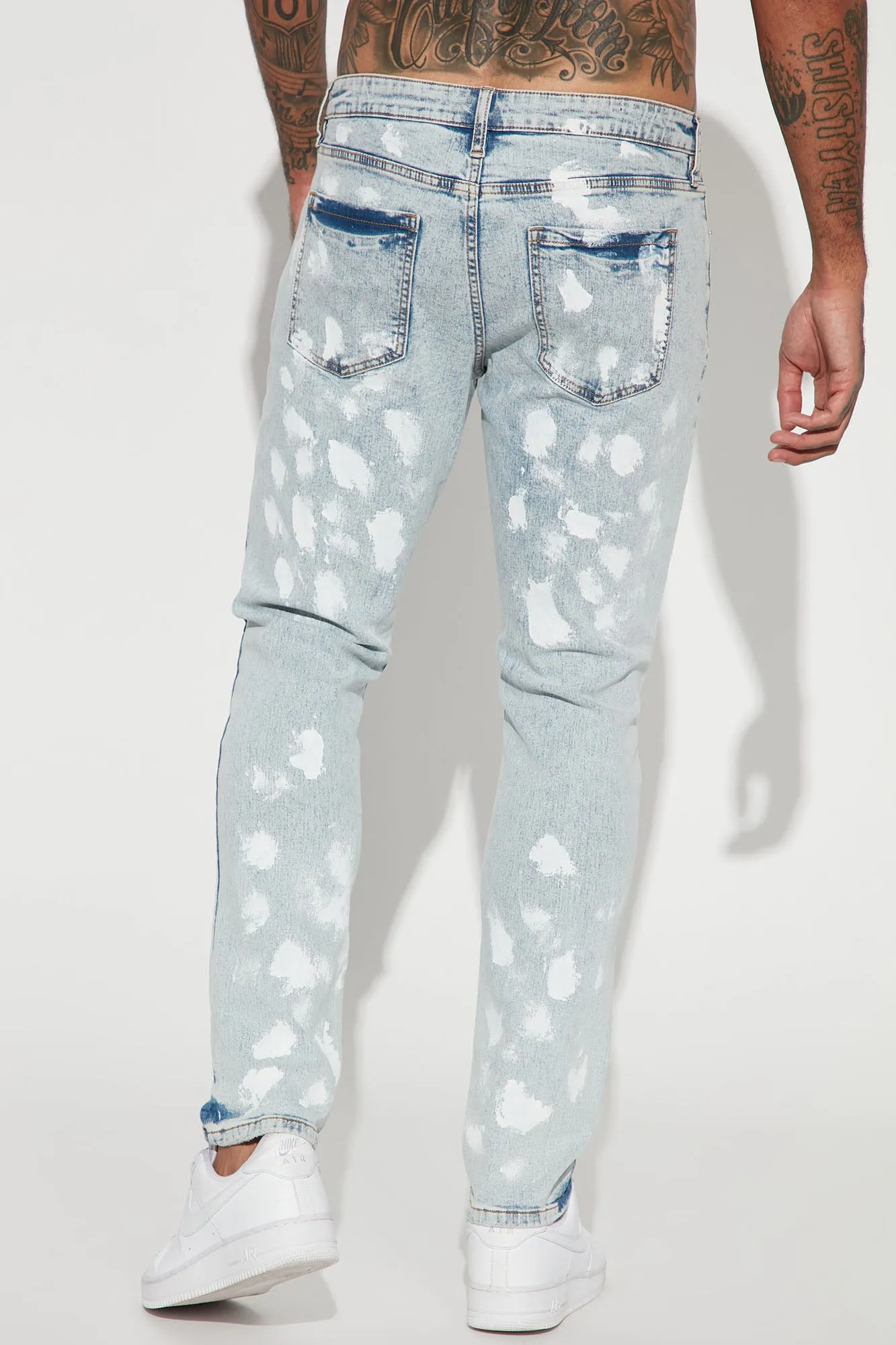 Bleached Distressed Slim Jeans - Light Wash