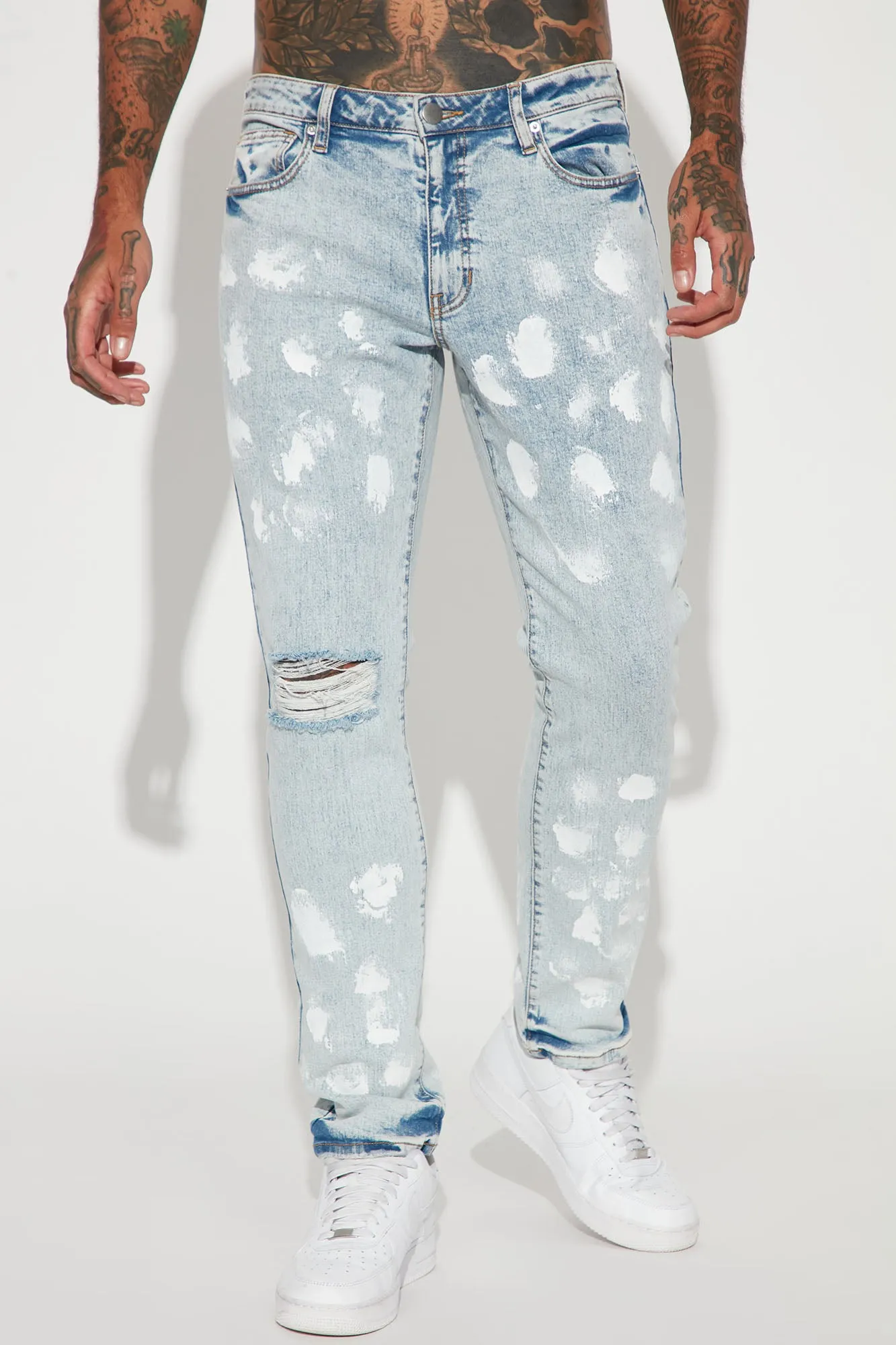 Bleached Distressed Slim Jeans - Light Wash