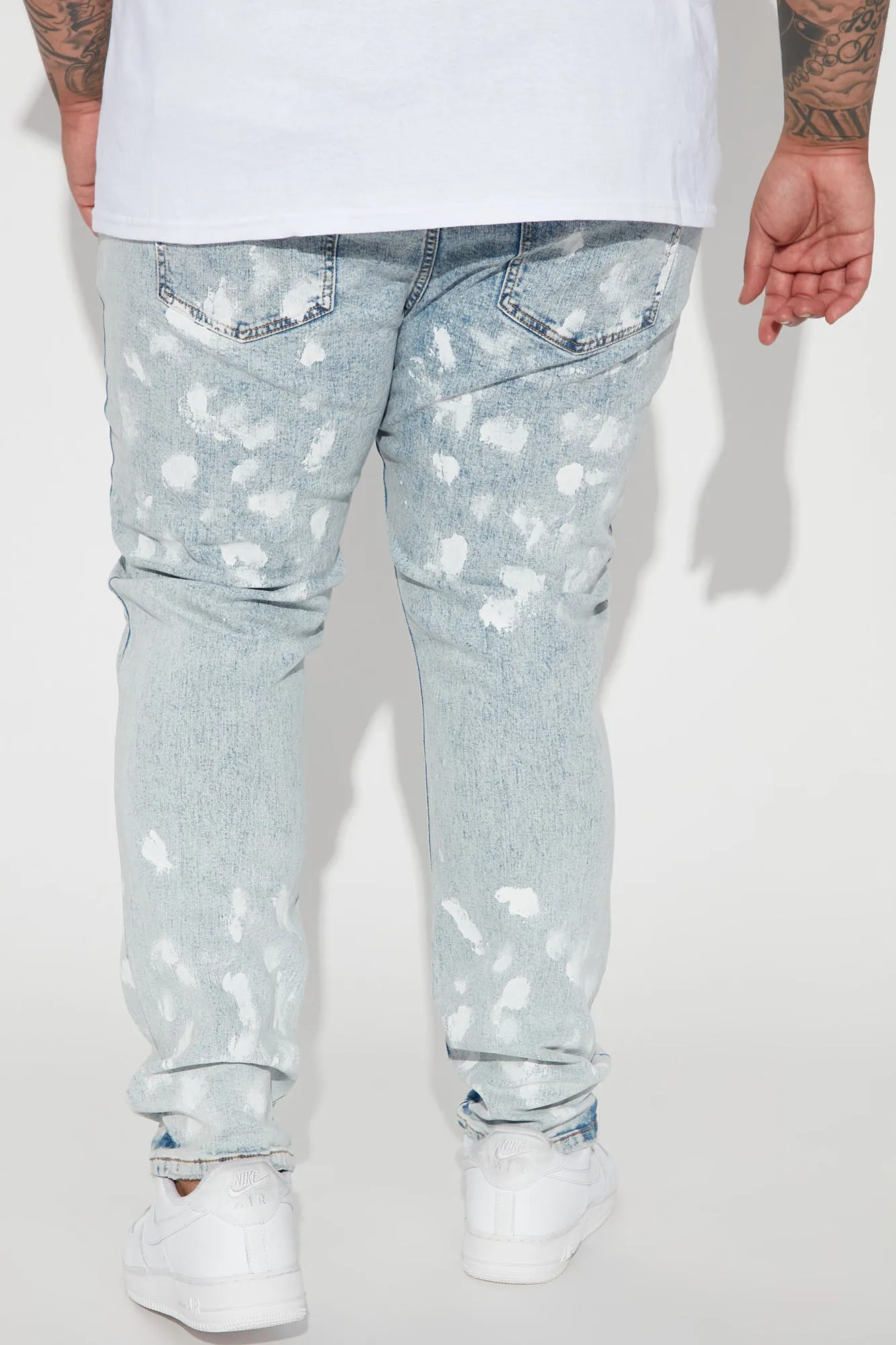 Bleached Distressed Slim Jeans - Light Wash