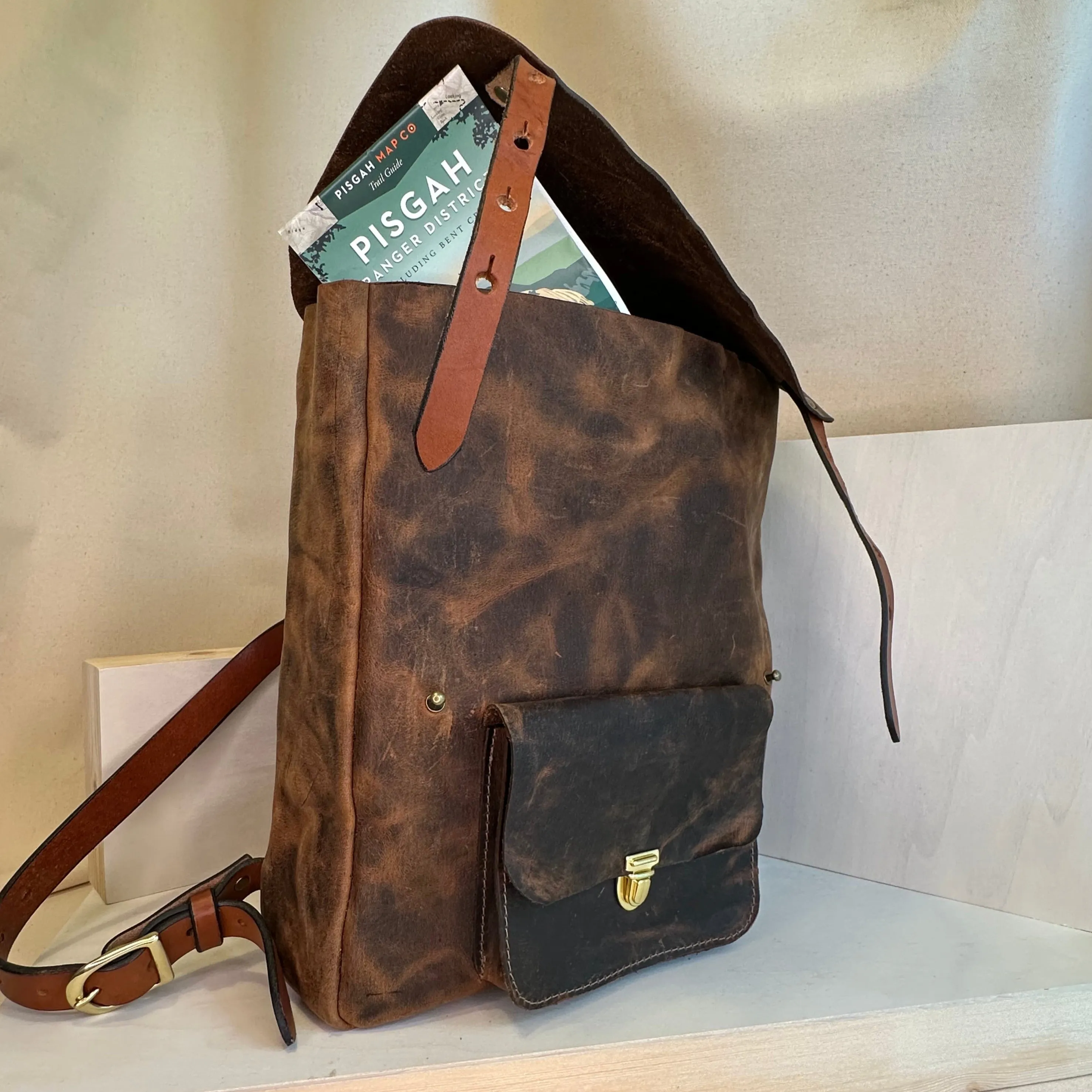 Brown Pull Up Tech Companion Leather Backpack