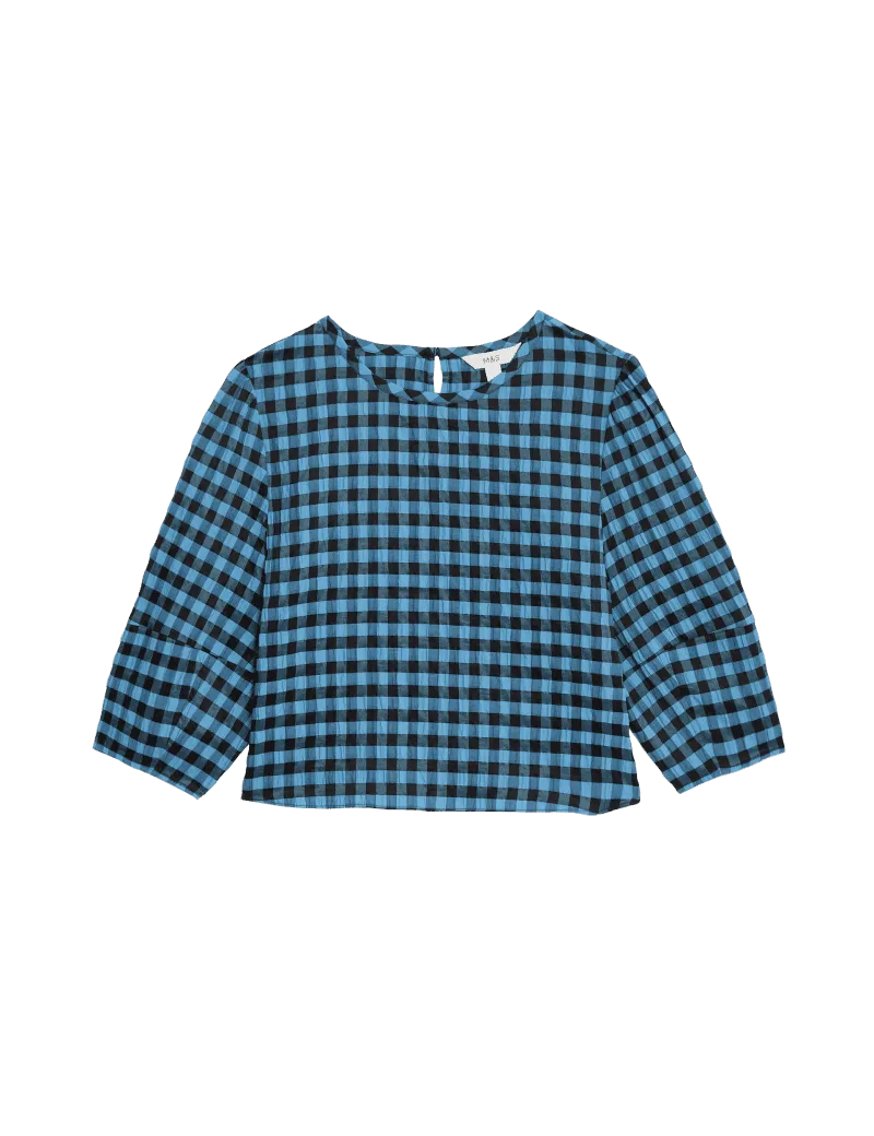 Cotton Blend Checked Blouse