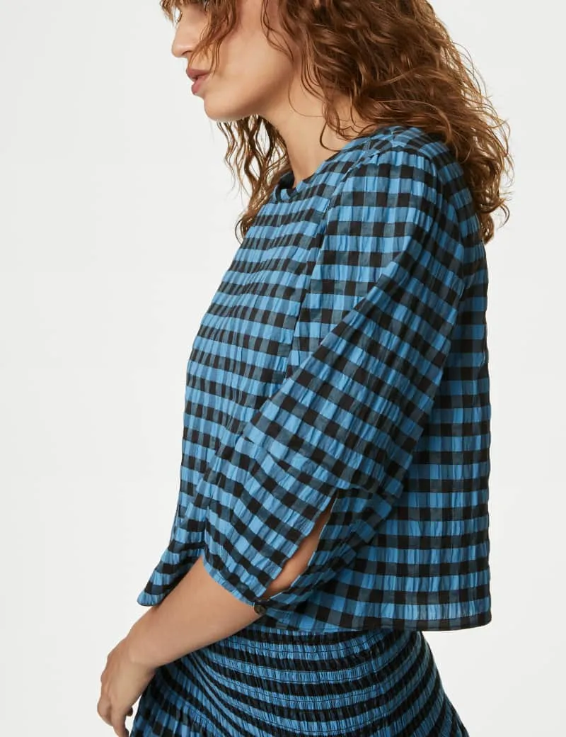 Cotton Blend Checked Blouse