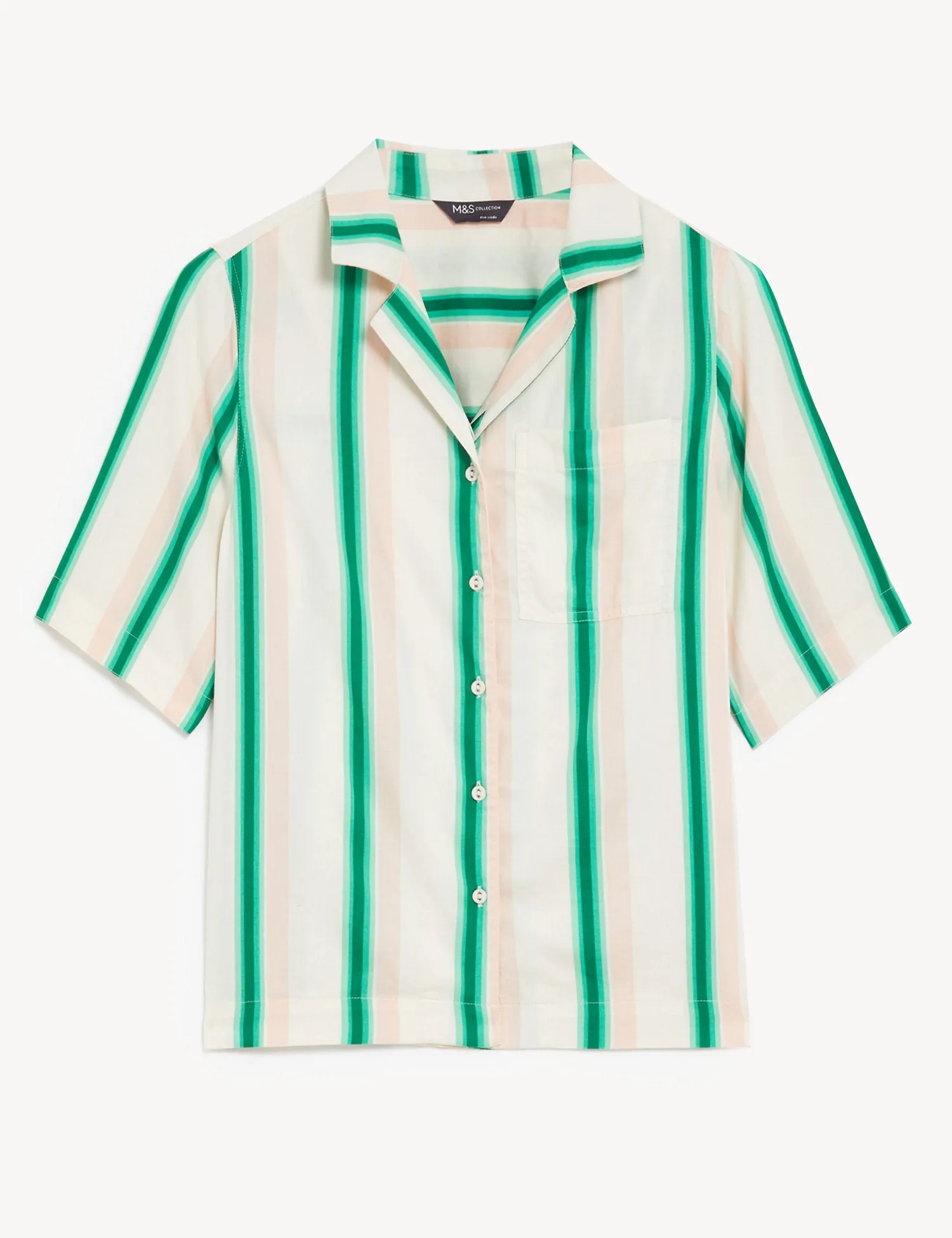 Cotton Rich Striped Collared V-Neck Shirt