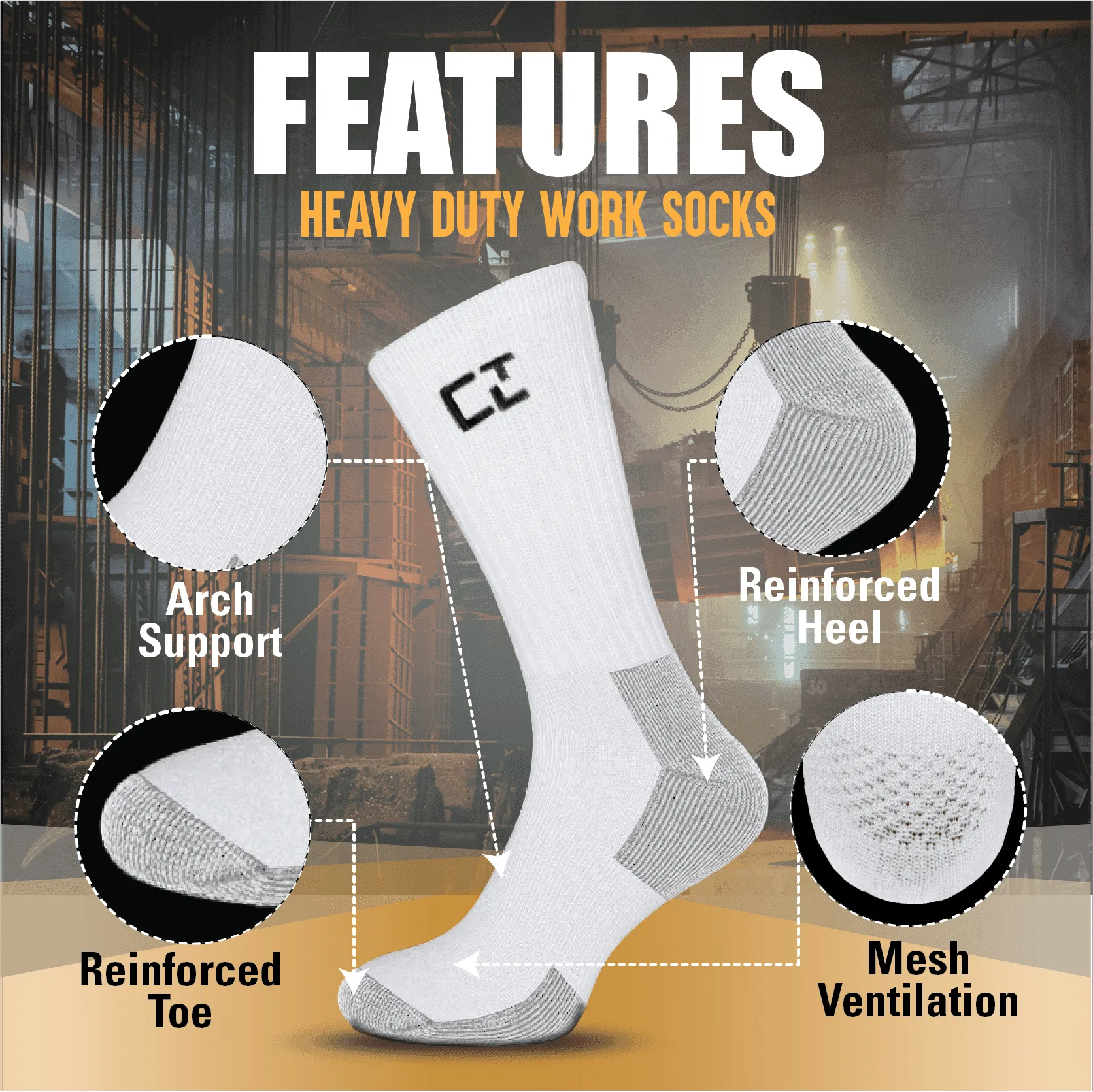 CTL® 5 PAIRS MEN"S WHITE WORK SOCKS