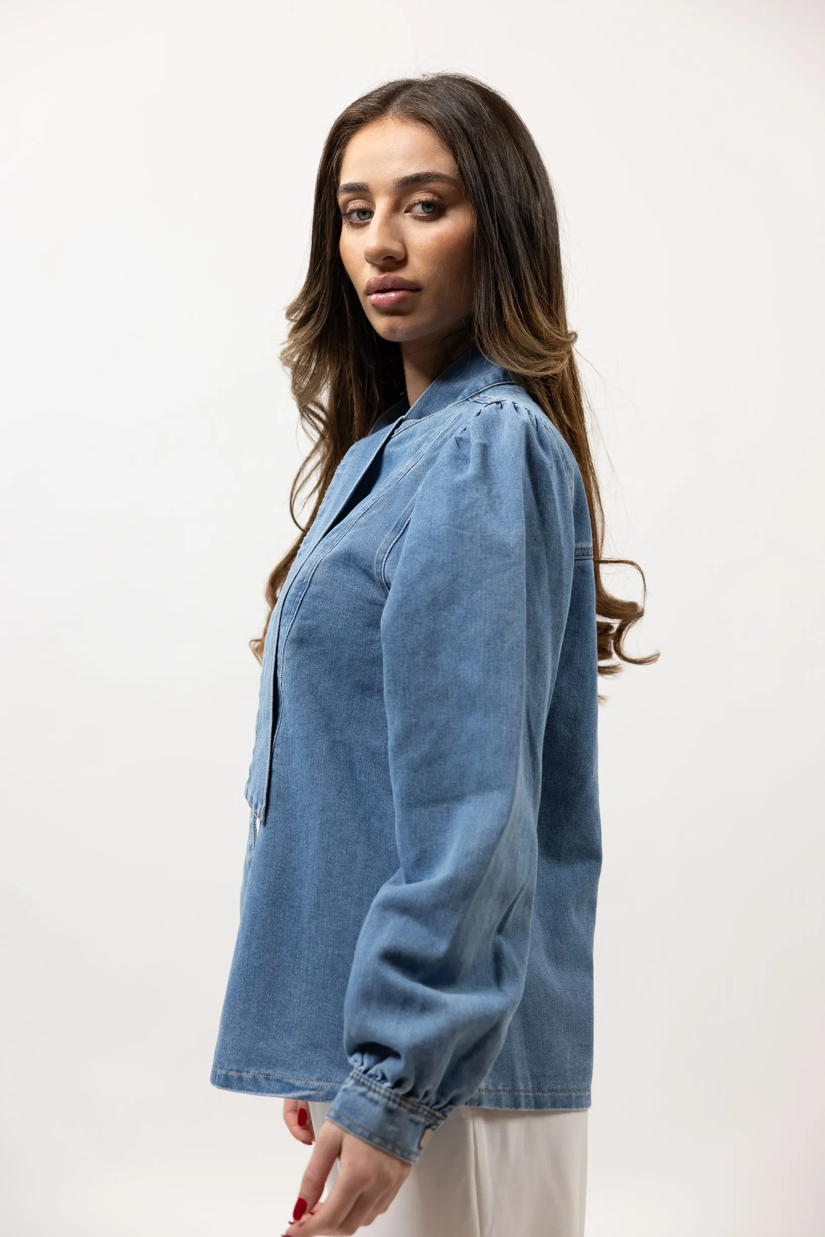 Denim Bow Tie Blouse