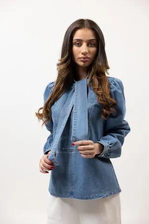 Denim Bow Tie Blouse