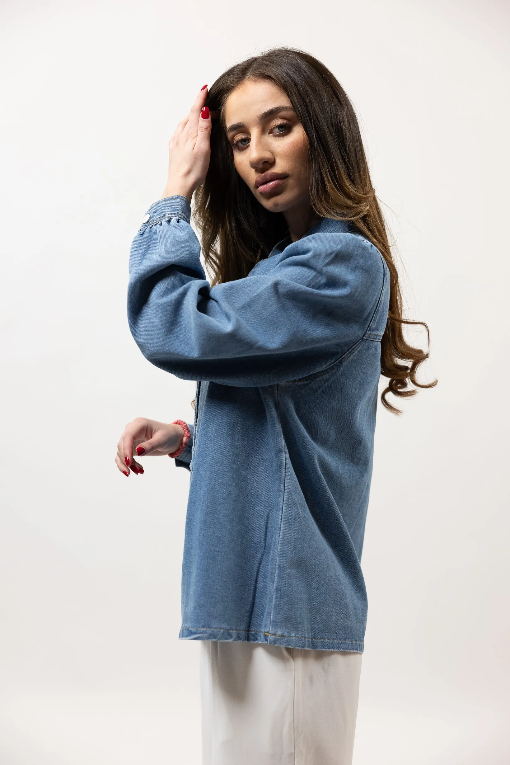 Denim Bow Tie Blouse
