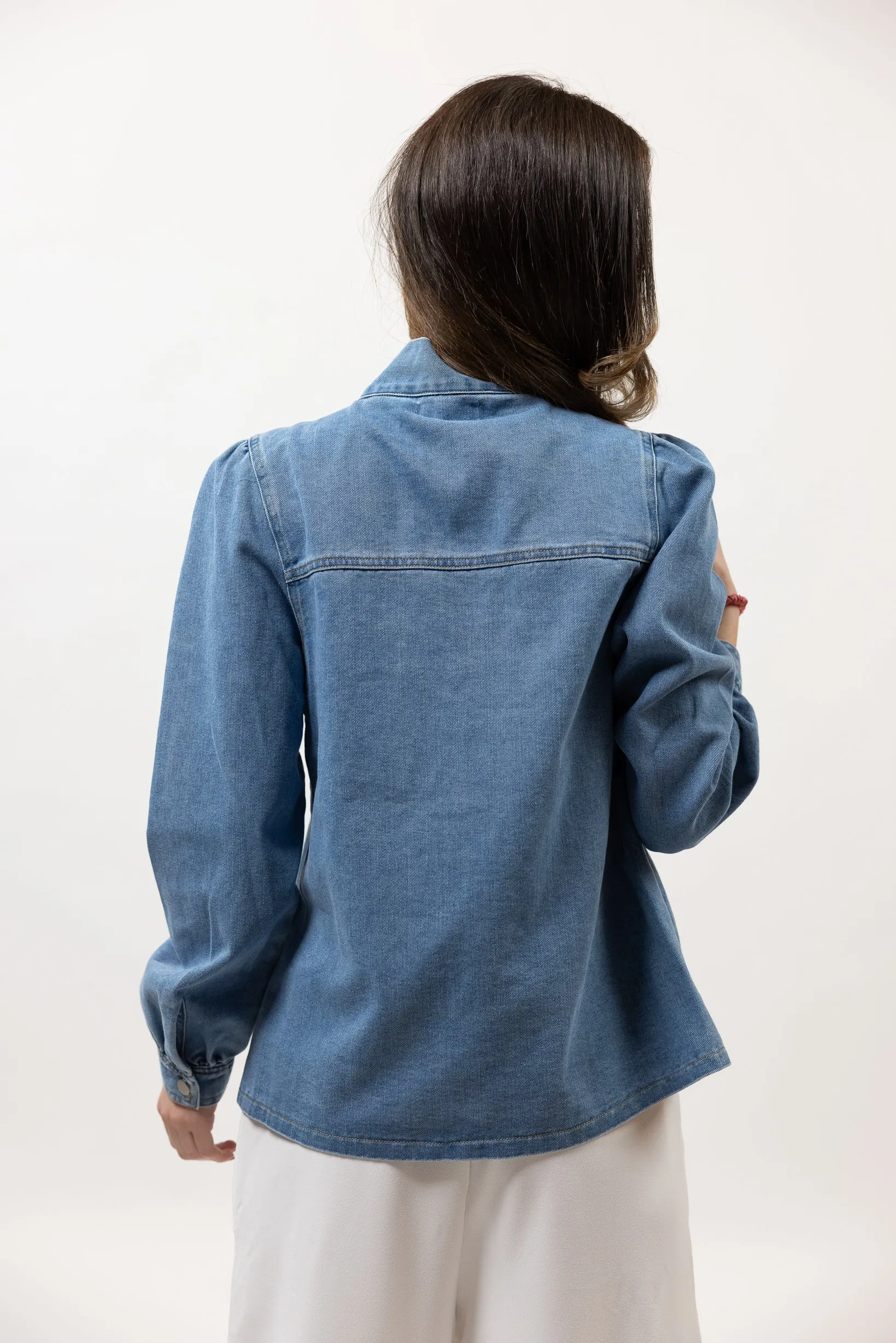 Denim Bow Tie Blouse