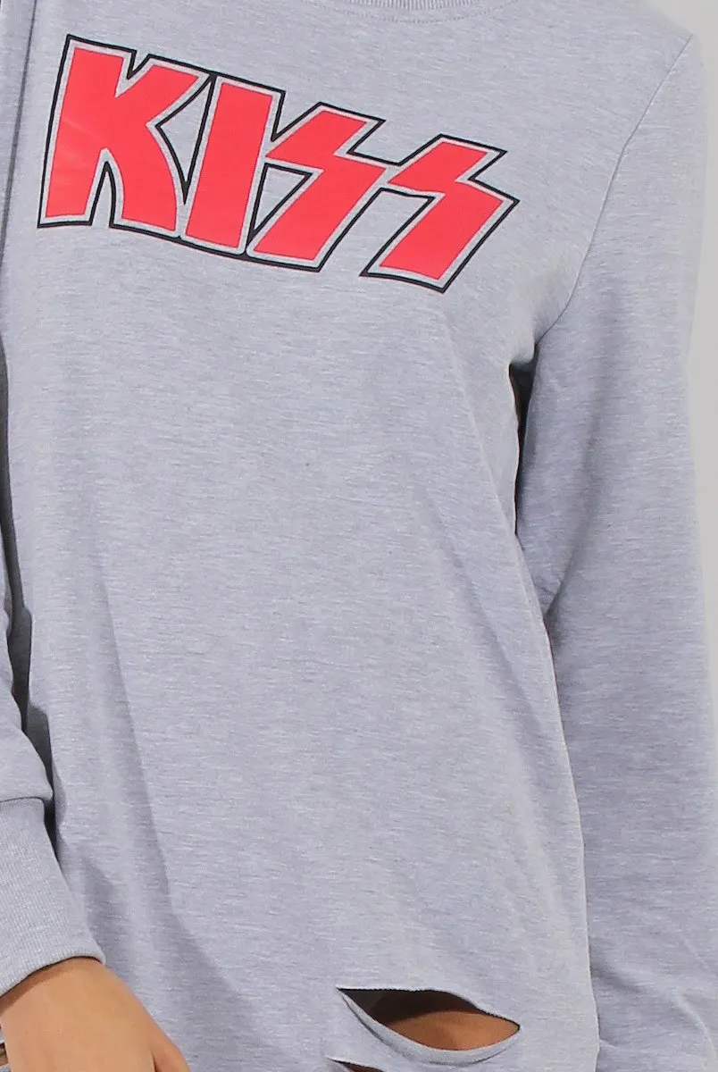 Grey Distressed Kiss Jumper Dress - Ferne