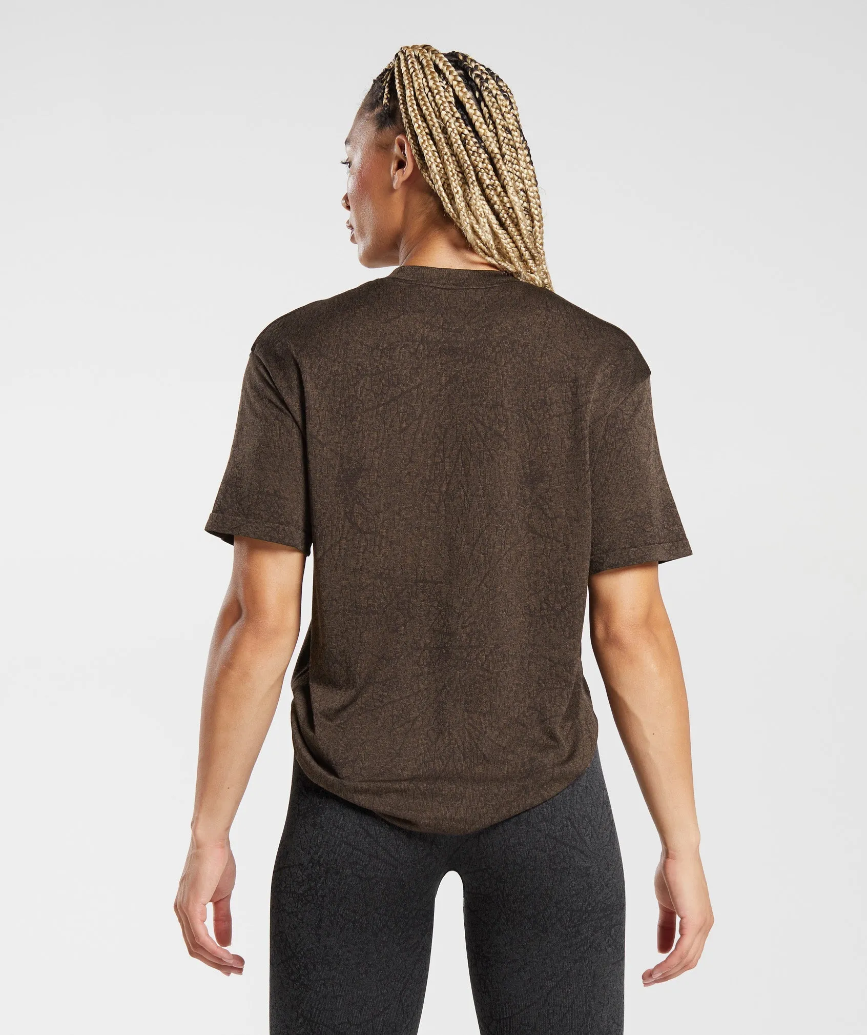 Gymshark Adapt Pattern Seamless Loose Top - Woodland Brown/Soul Brown