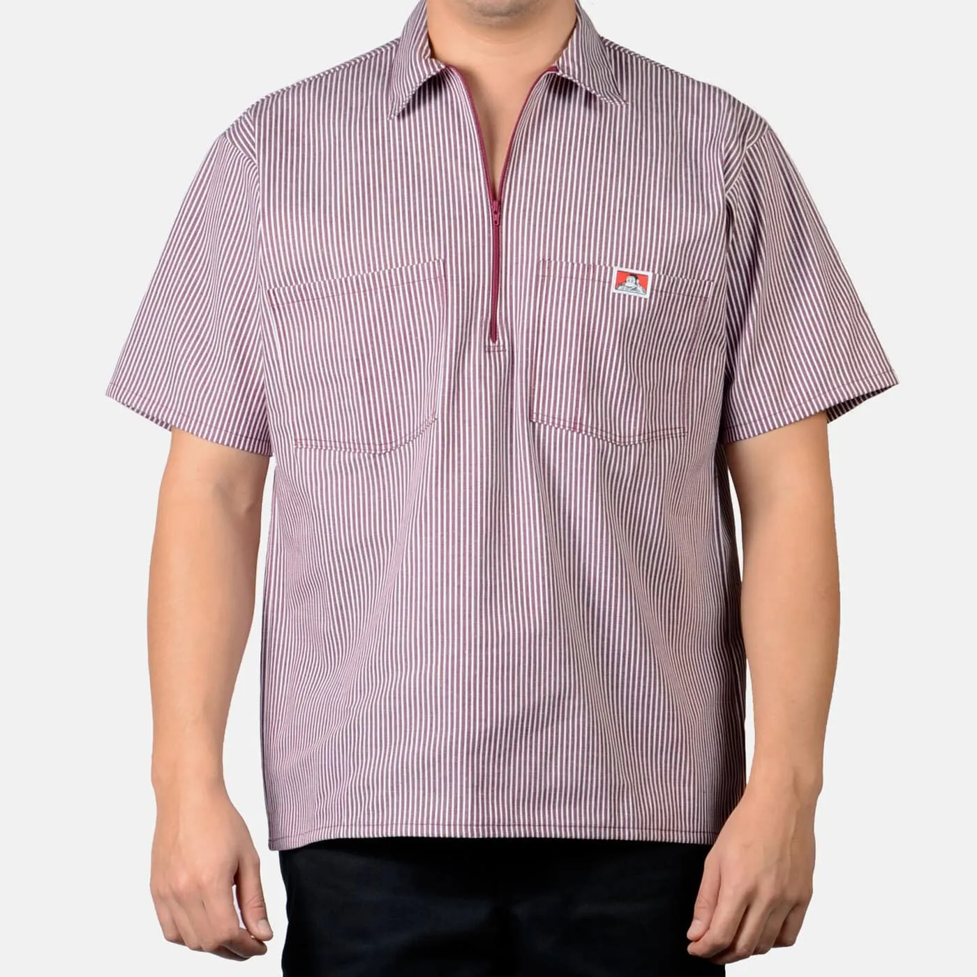 Half Zip Short Sleeve Burgundy Stripe