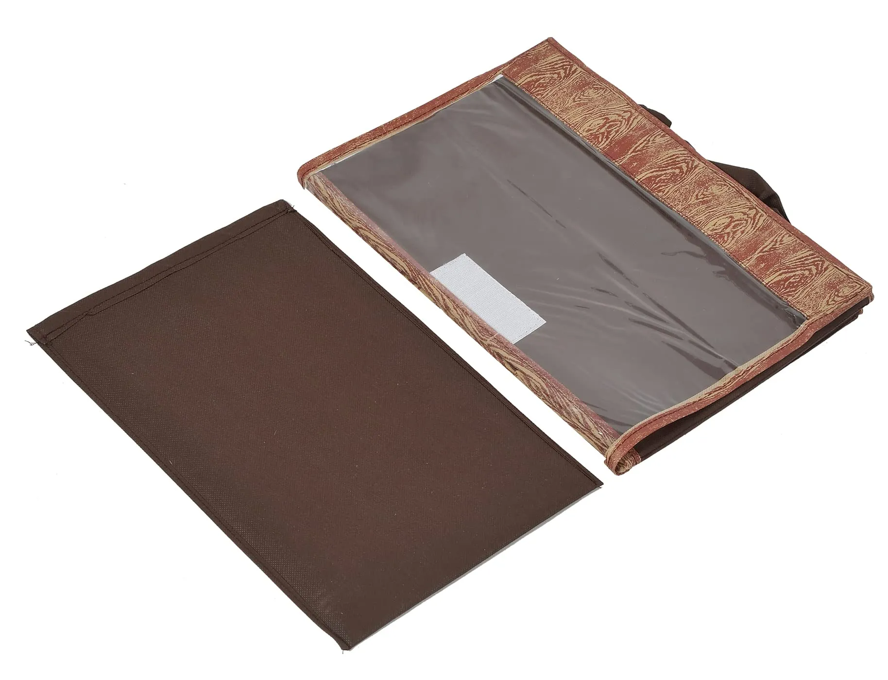Heart Home Wooden Design Multiuses 3 Different Sizes Non-Woven Storage Box/Organizer With Tranasparent Lid- Set of 3 (Brown) -44HH0447
