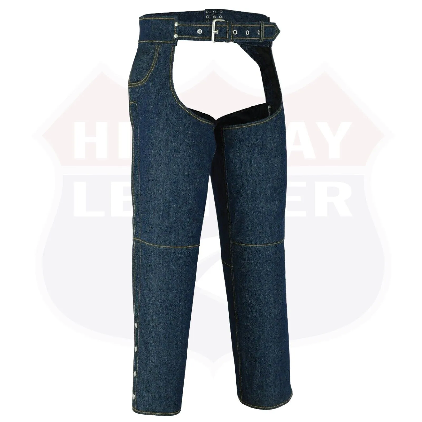 HL21836 BLUE Denim Chap lightweight Motorcycle Style Riding Chaps - Blue PRIDE DENIM CHAPS