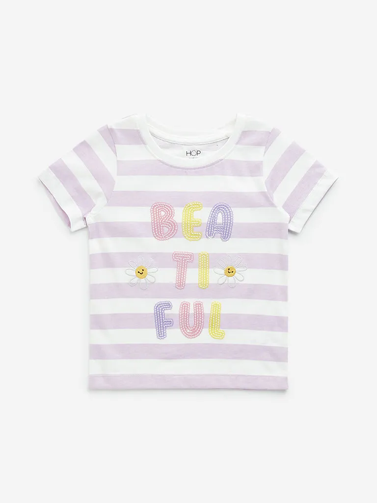 HOP Kids Lilac Stripe Printed Cotton T-Shirt
