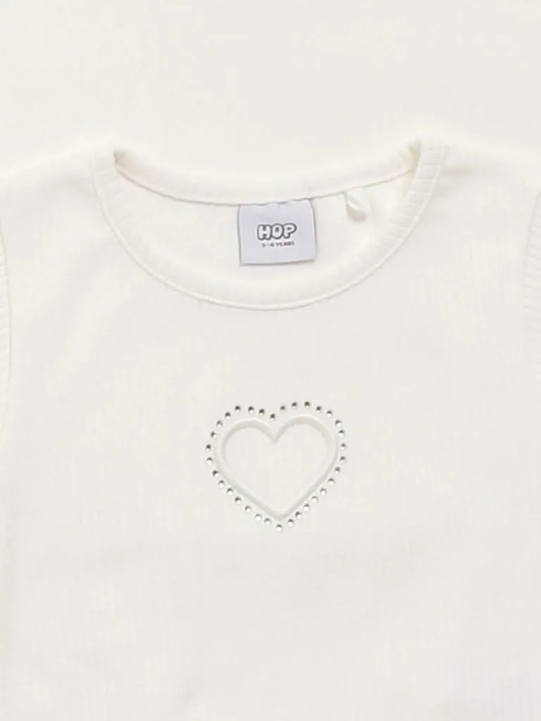 HOP Kids White Self-Striped Top