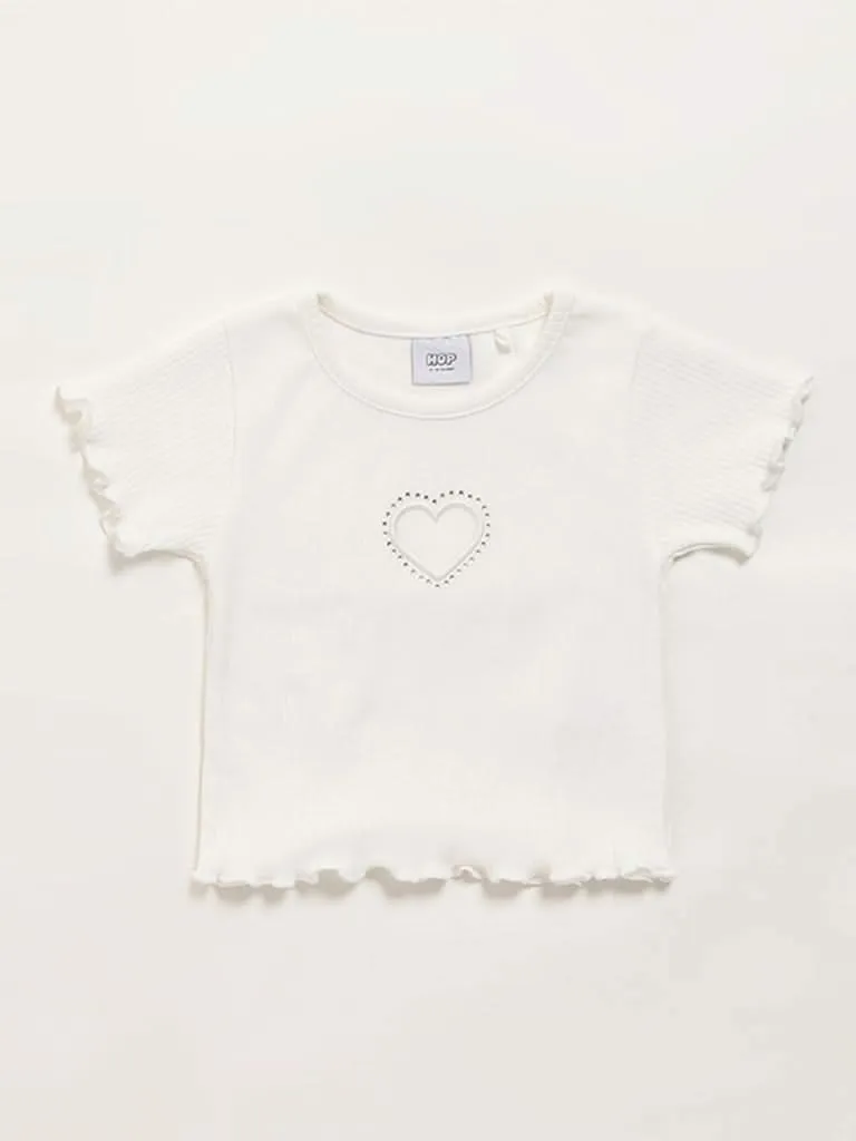 HOP Kids White Self-Striped Top
