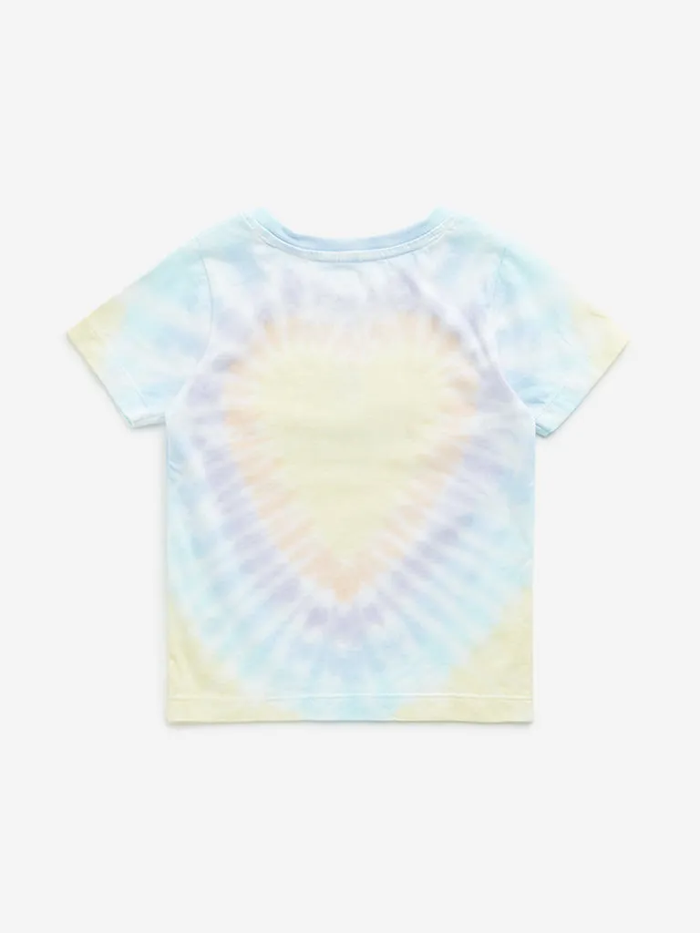 HOP Kids Yellow Tie-Dye Printed Cotton T-Shirt