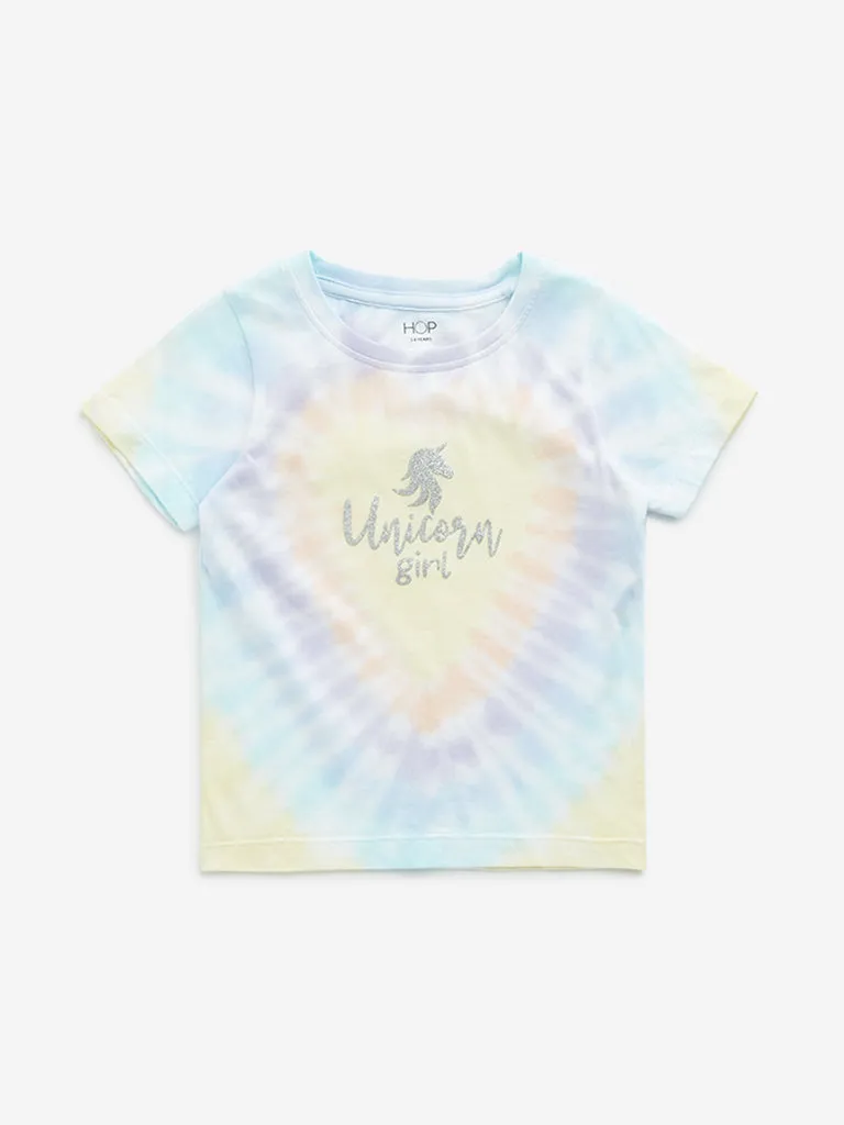 HOP Kids Yellow Tie-Dye Printed Cotton T-Shirt