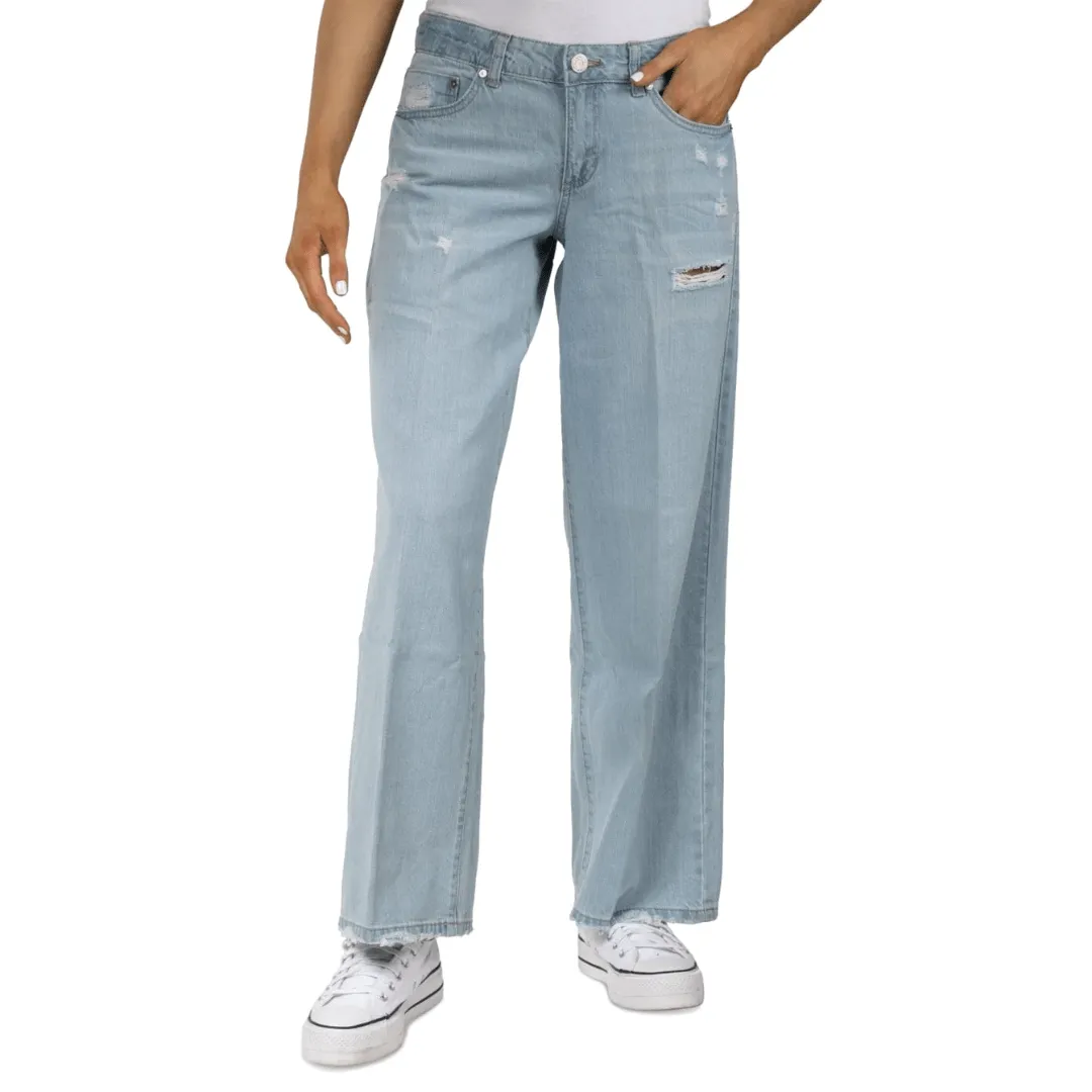 INDIGO REIN  - Distressed Wide-Leg Jeans