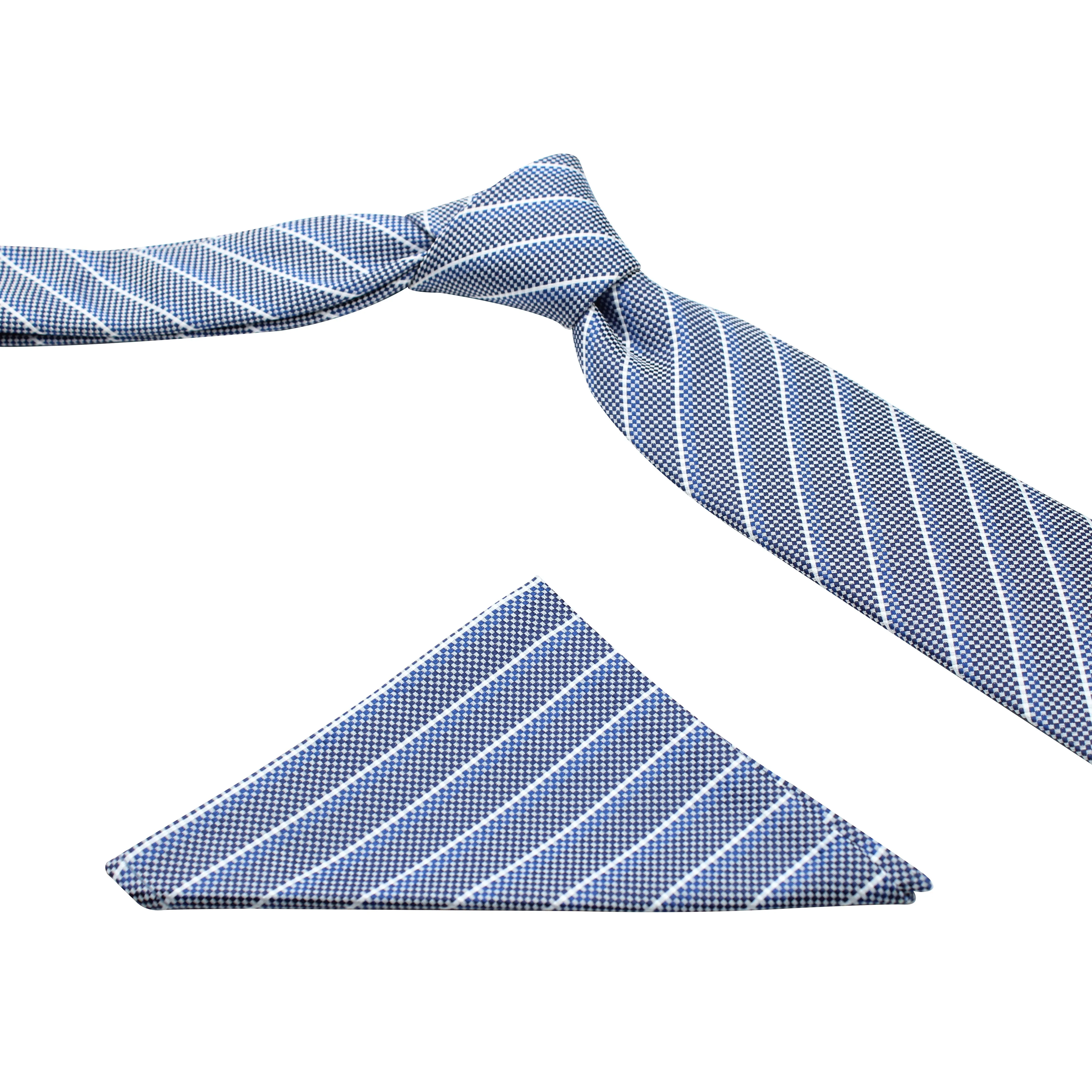 Kovove Elegant White Striped Necktie and Pocket Square Gift Box