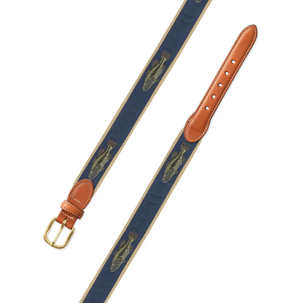 Large Mouth Bass Motif Leather Tab Belt