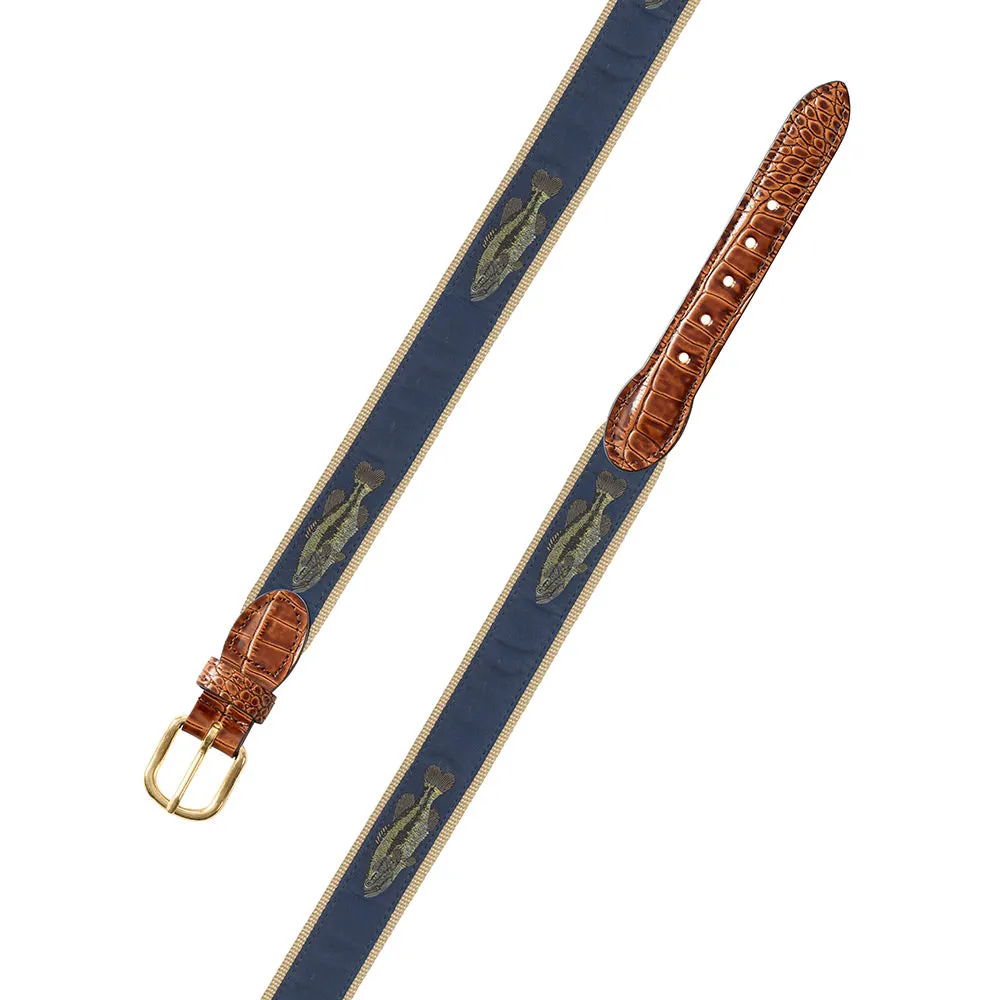 Large Mouth Bass Motif Leather Tab Belt