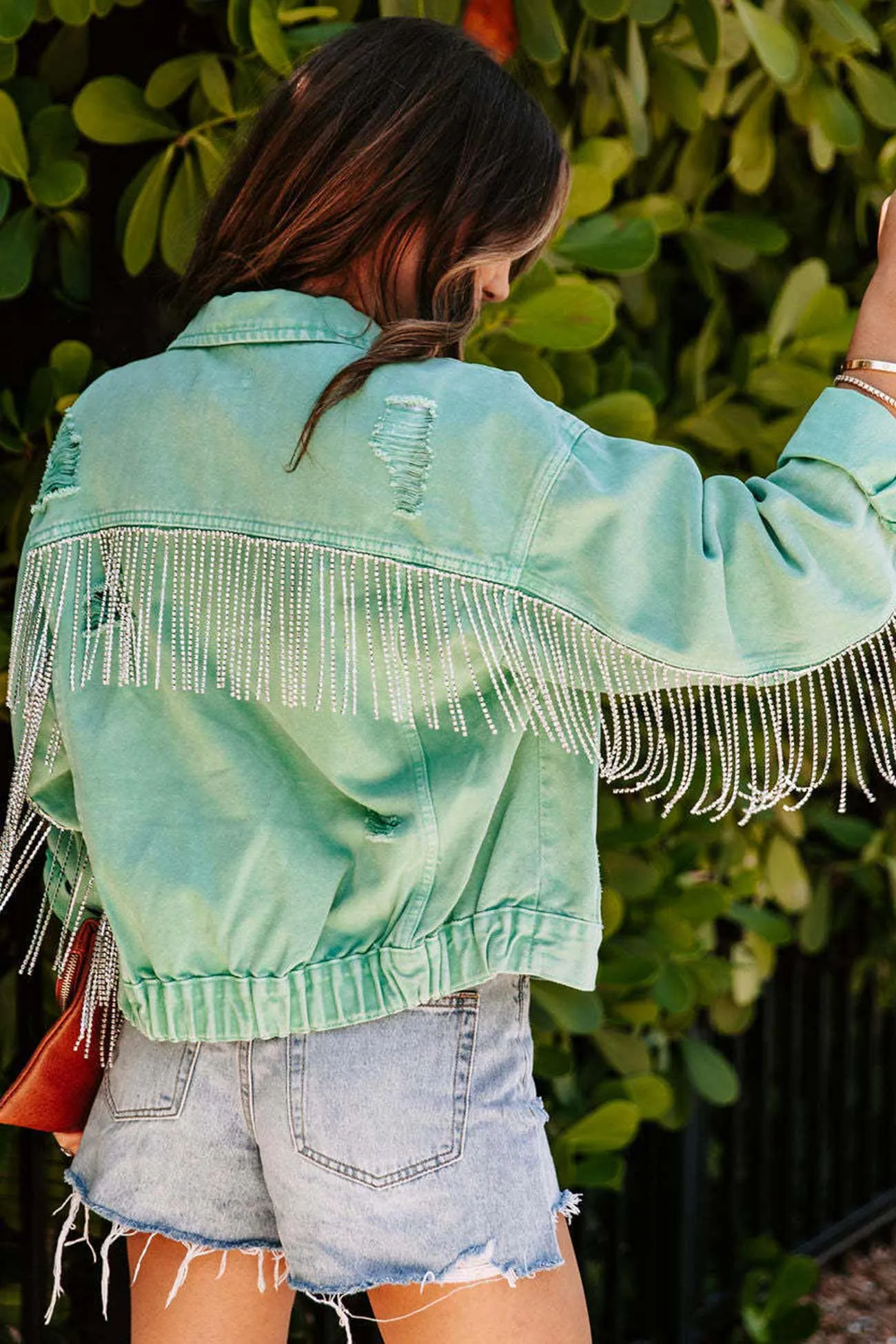Mint green Chain Tassel Denim Jacket