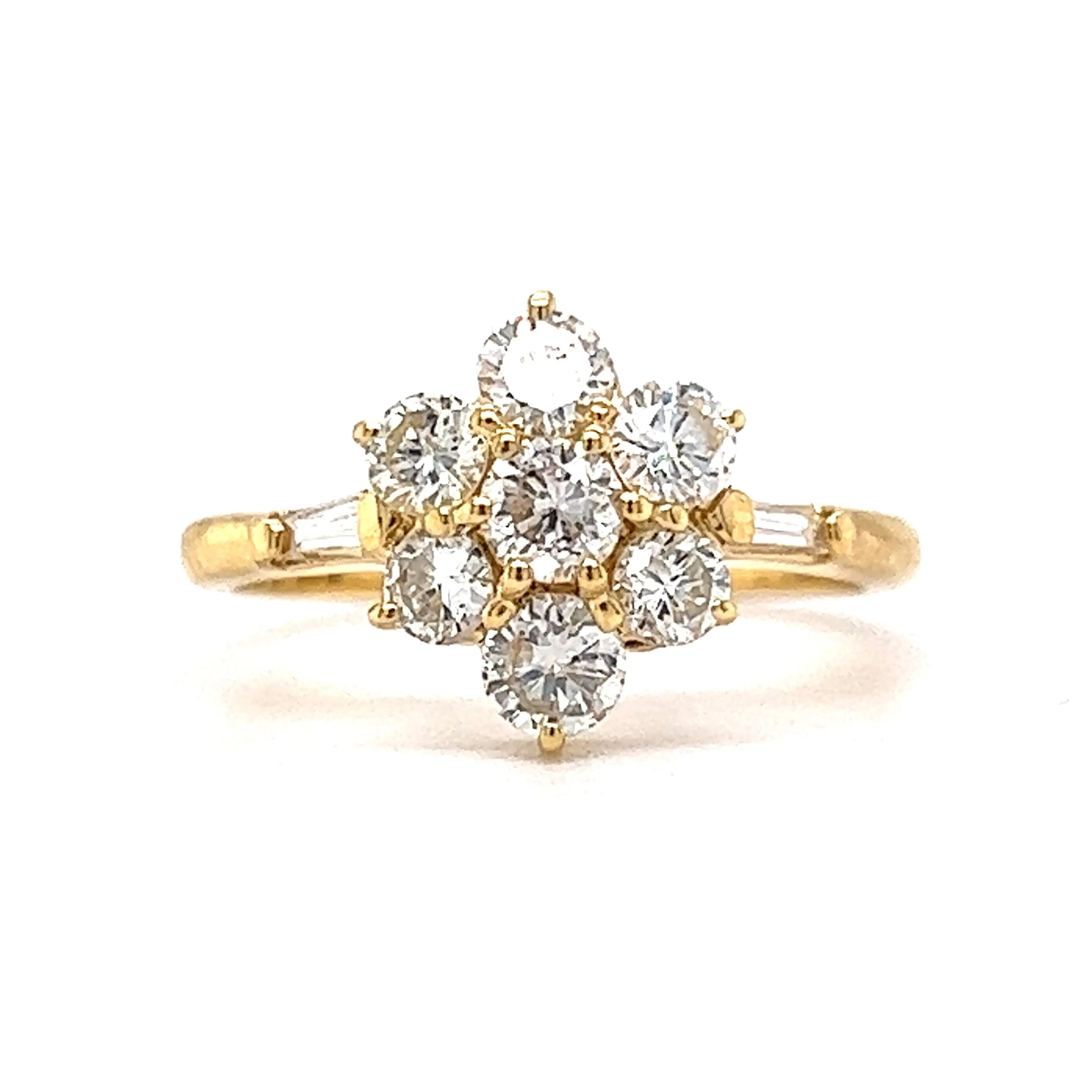 Modern 1.00 Diamond Cluster Engagement Ring in 18k Yellow Gold
