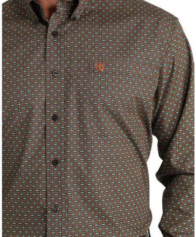 MTW1105825-BRN-Cinch Mens Geometric Print Western Shirt
