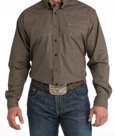 MTW1105825-BRN-Cinch Mens Geometric Print Western Shirt