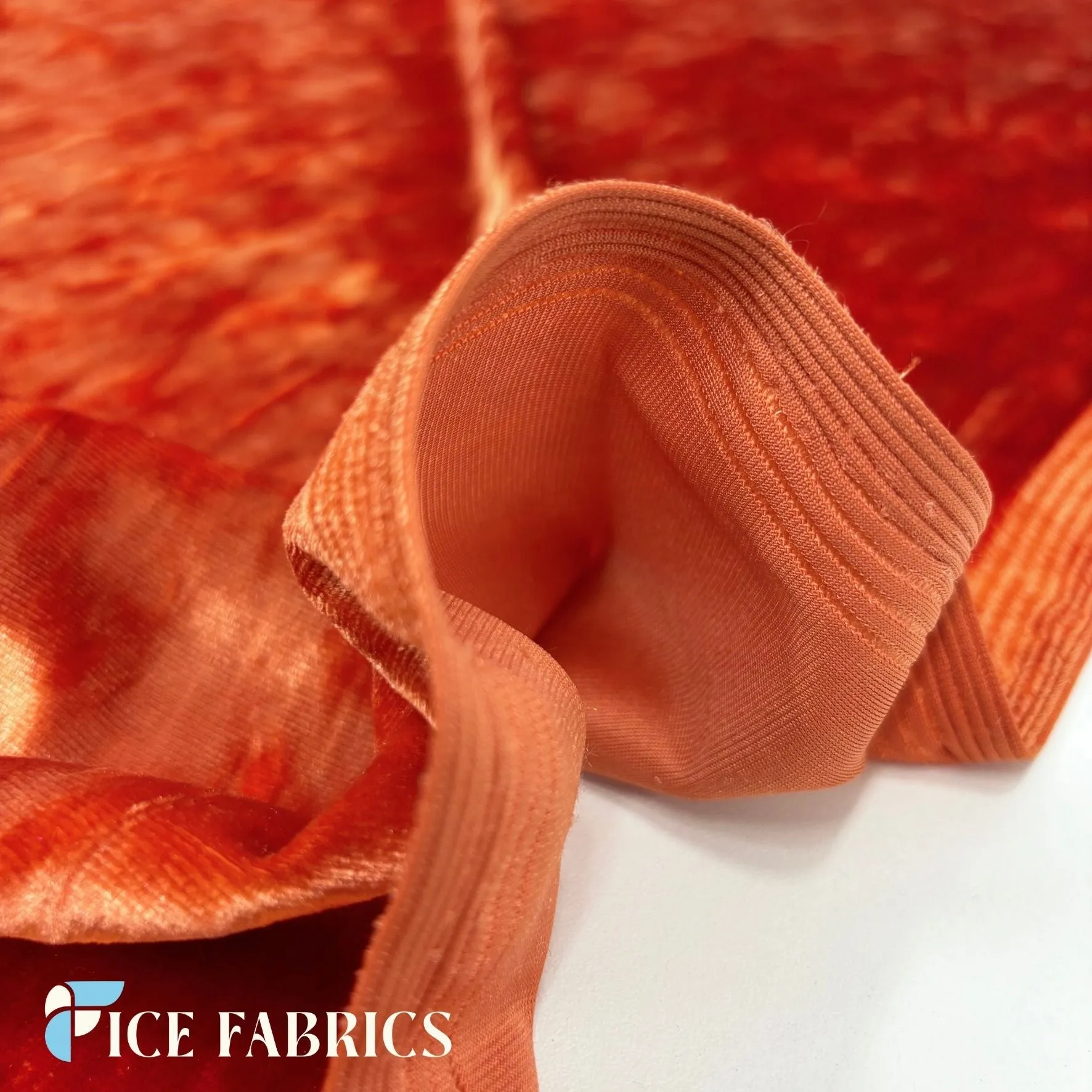 Orange Stretch Crushed Velvet Fabric